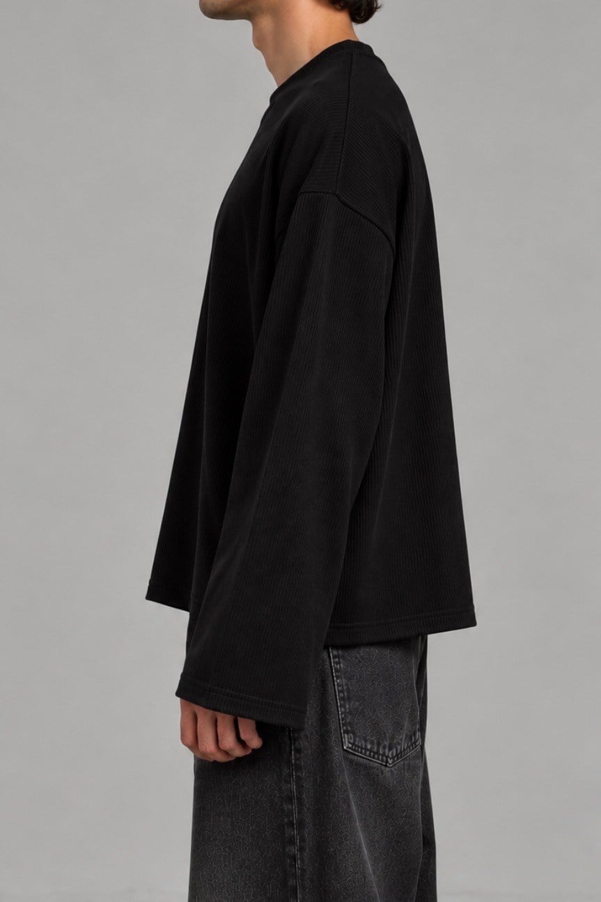 Black Core Ribbed Boxy Sweat