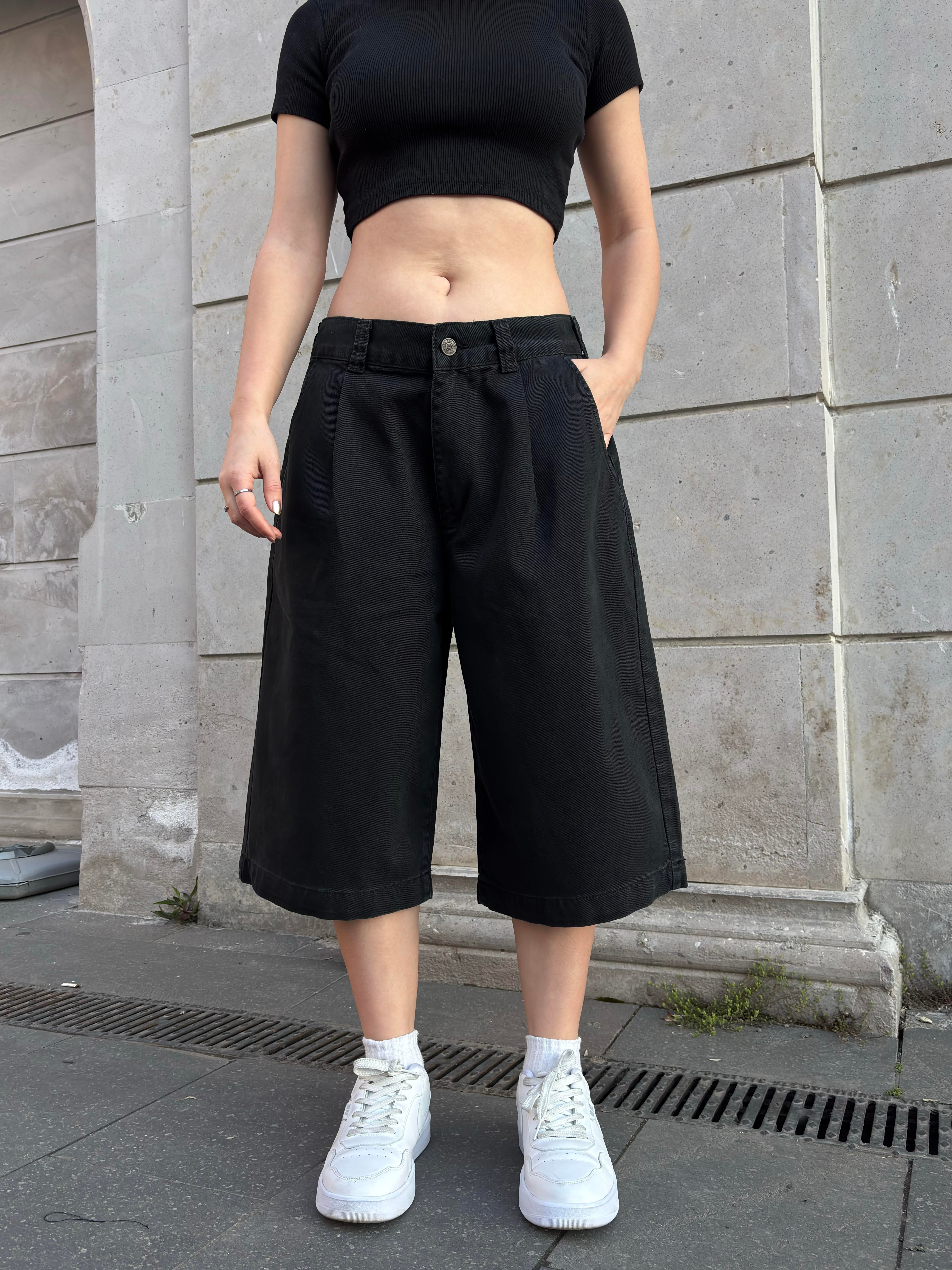 Black Neo Skate Denim Jorts