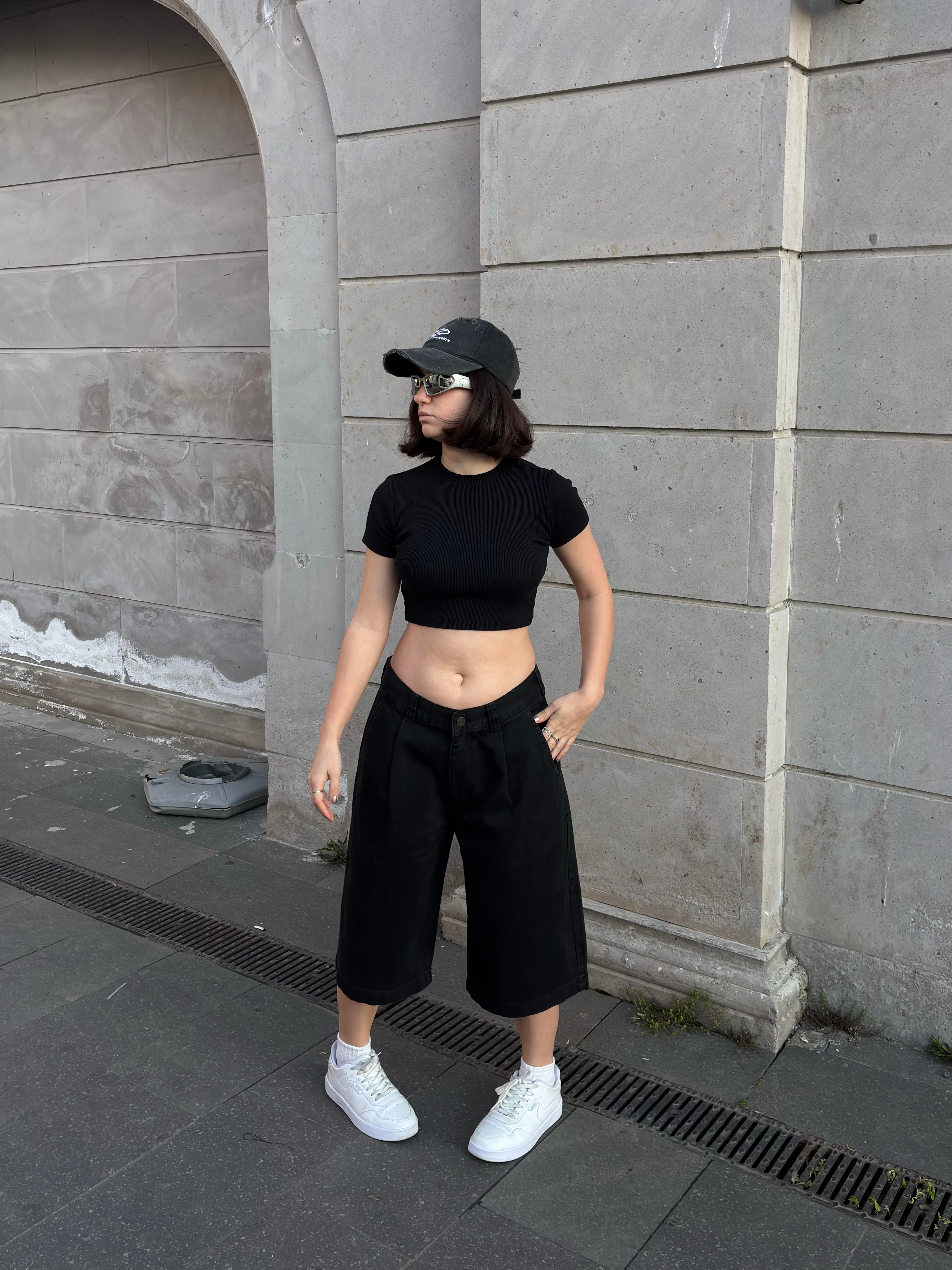 Black Neo Skate Denim Jorts
