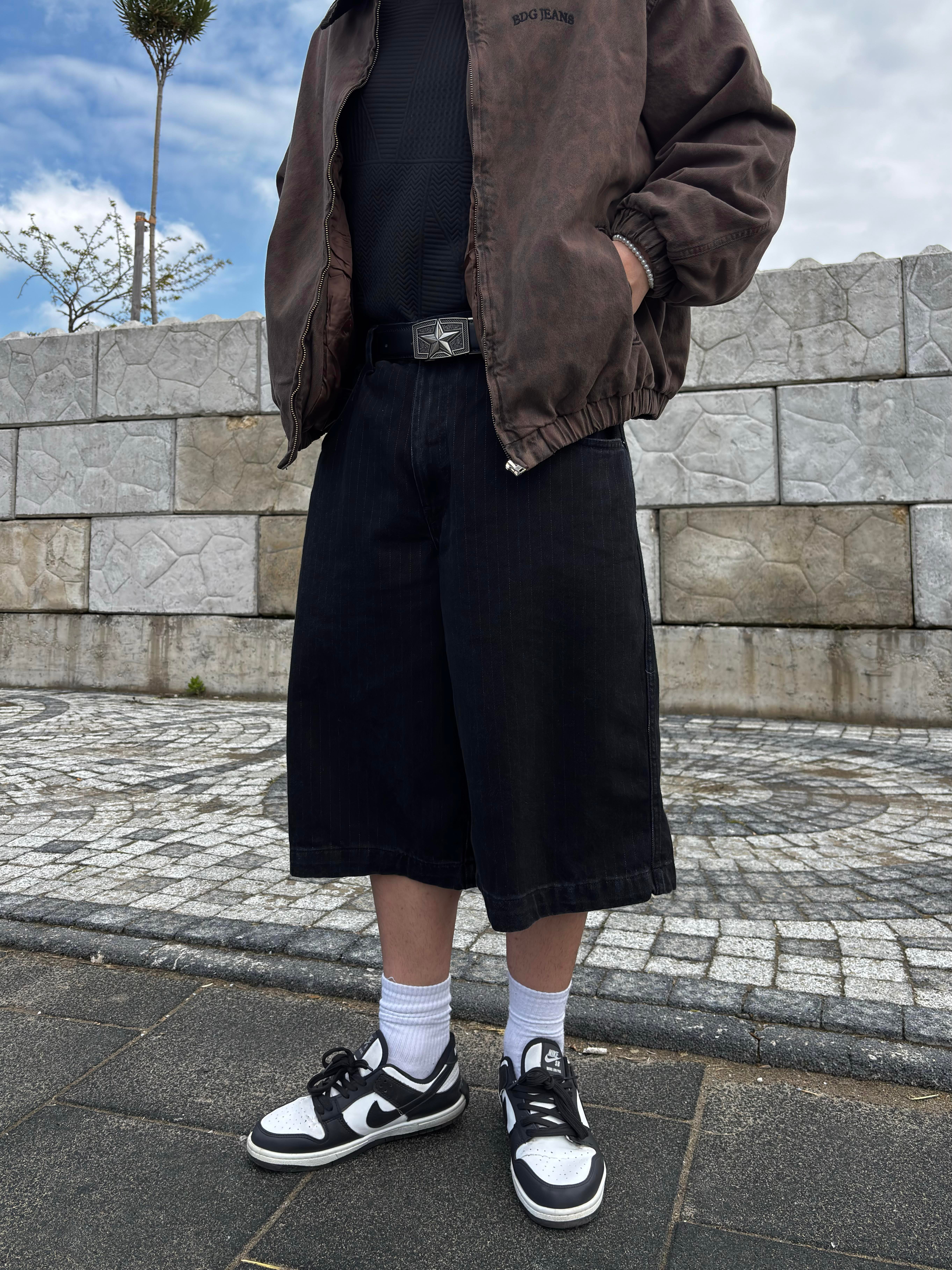Black Neo Skate Pinstripe Jorts
