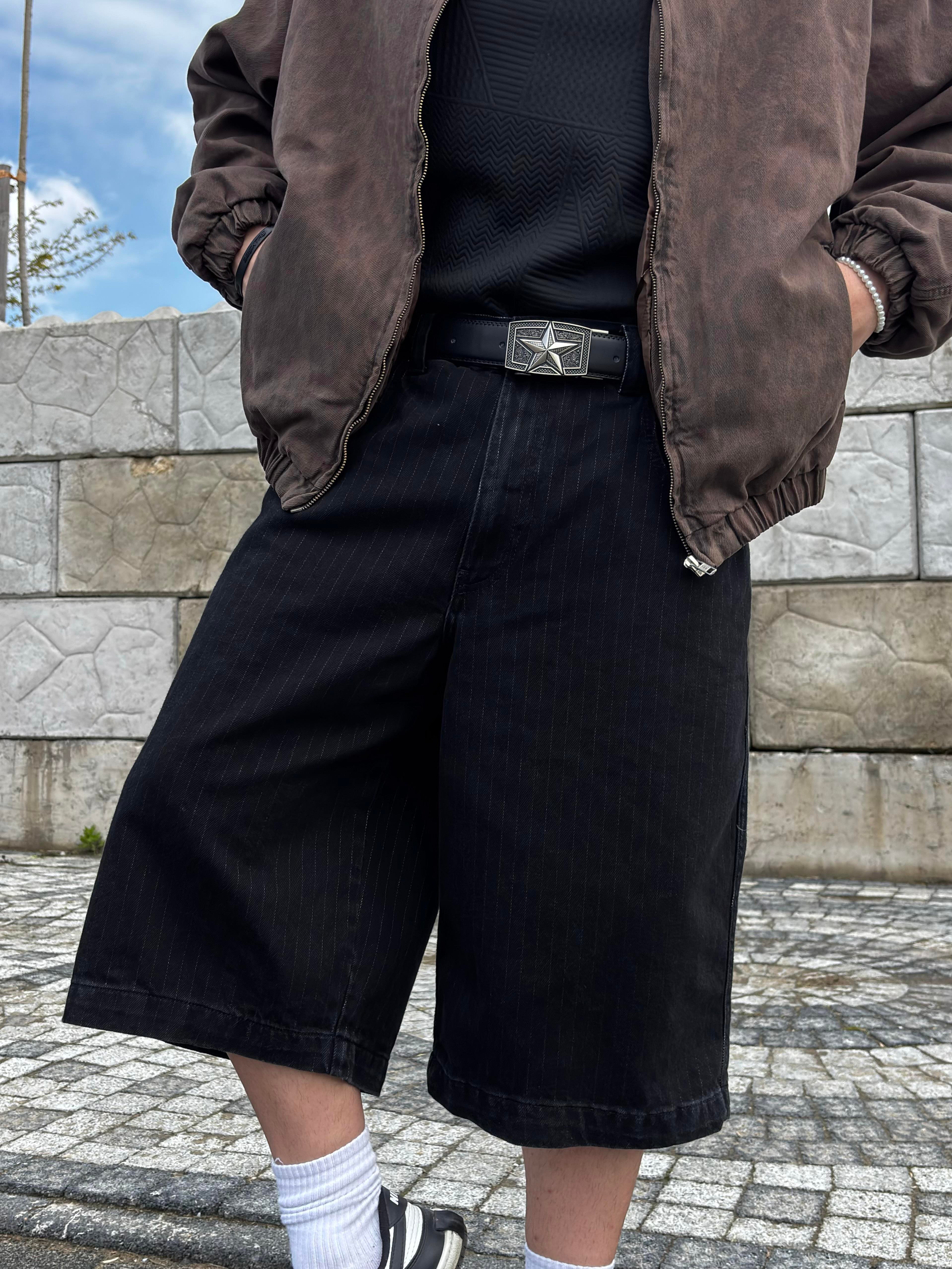 Black Neo Skate Pinstripe Jorts