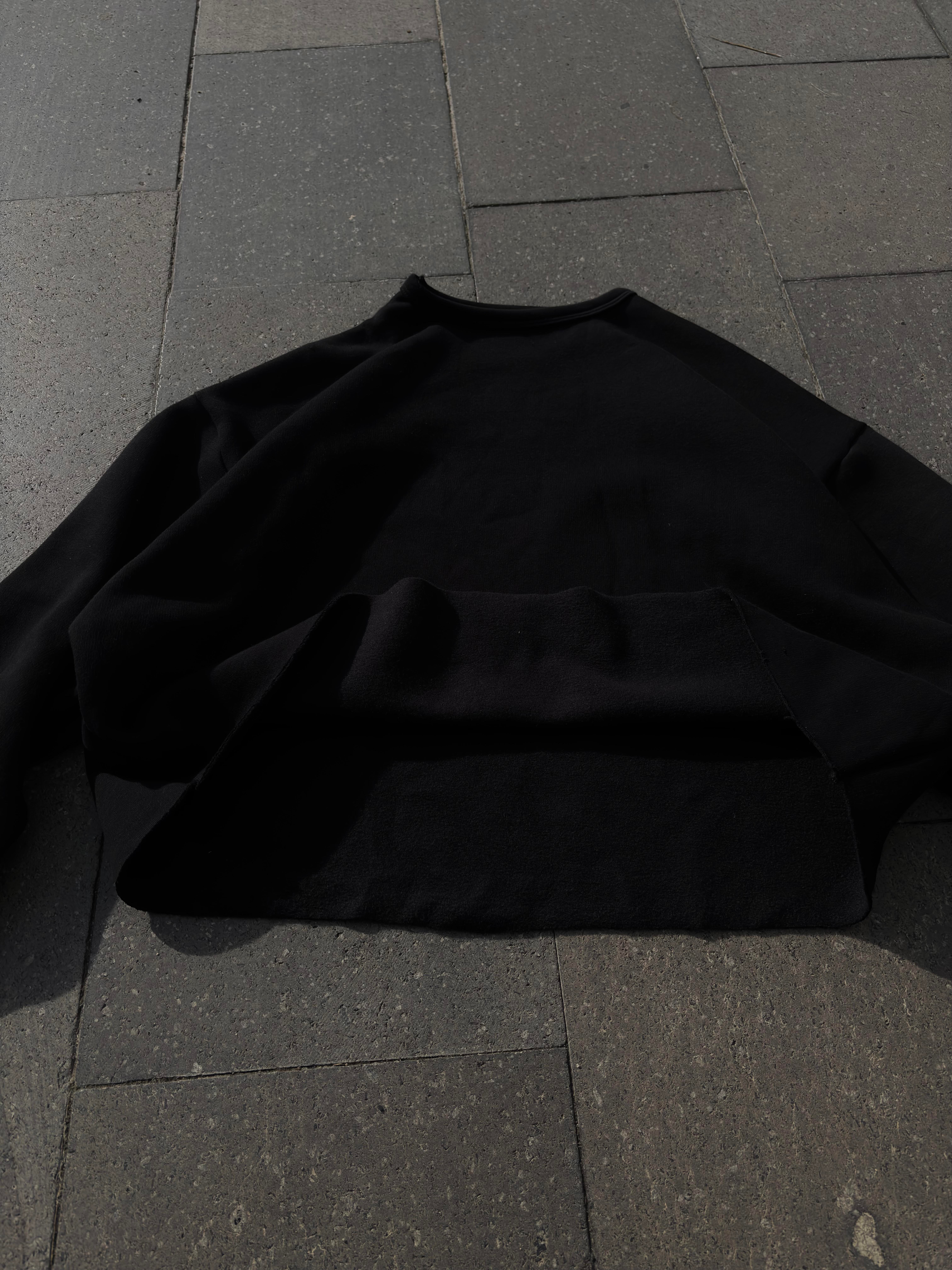 Black Oversized Boxy Fit Cut-Off Sweat