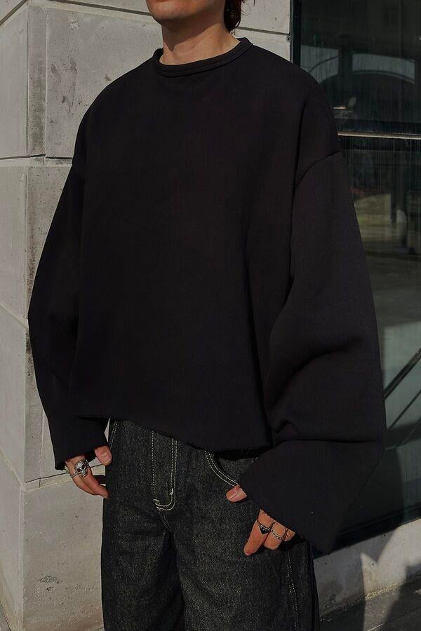 Black Oversized Boxy Fit Cut-Off Sweat