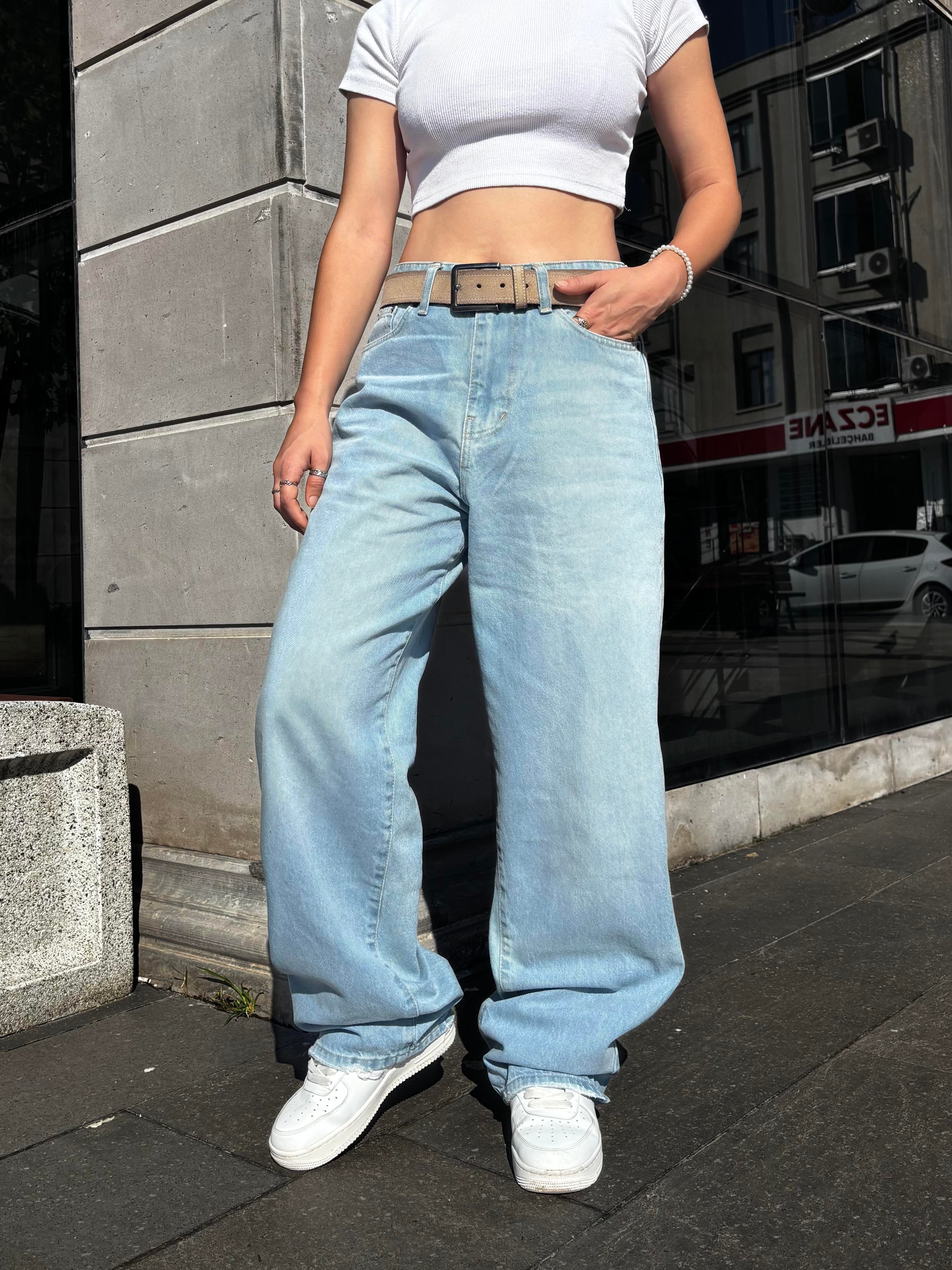 Blue Bleach Denim Baggy Jean