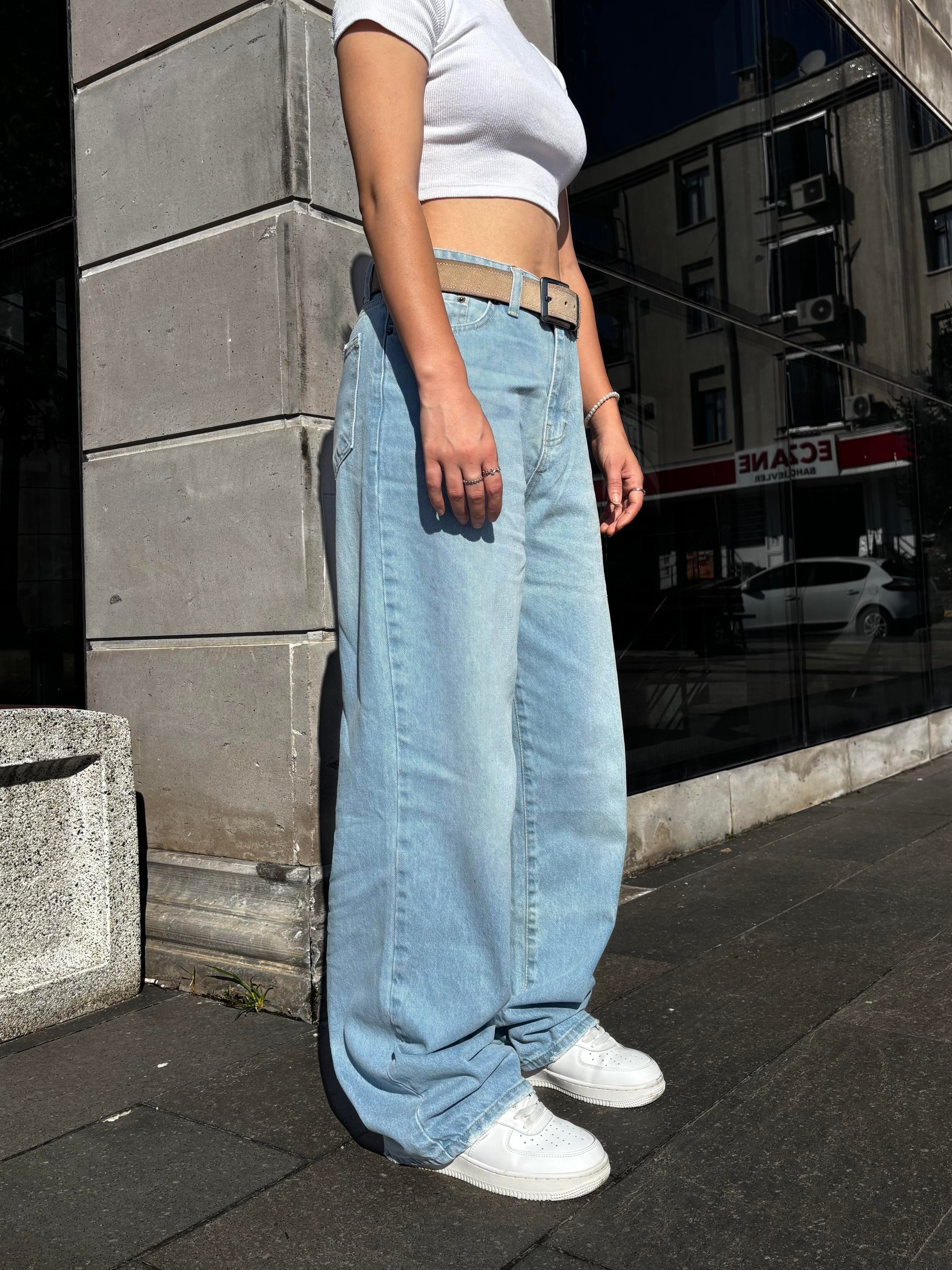 Blue Bleach Denim Baggy Jean