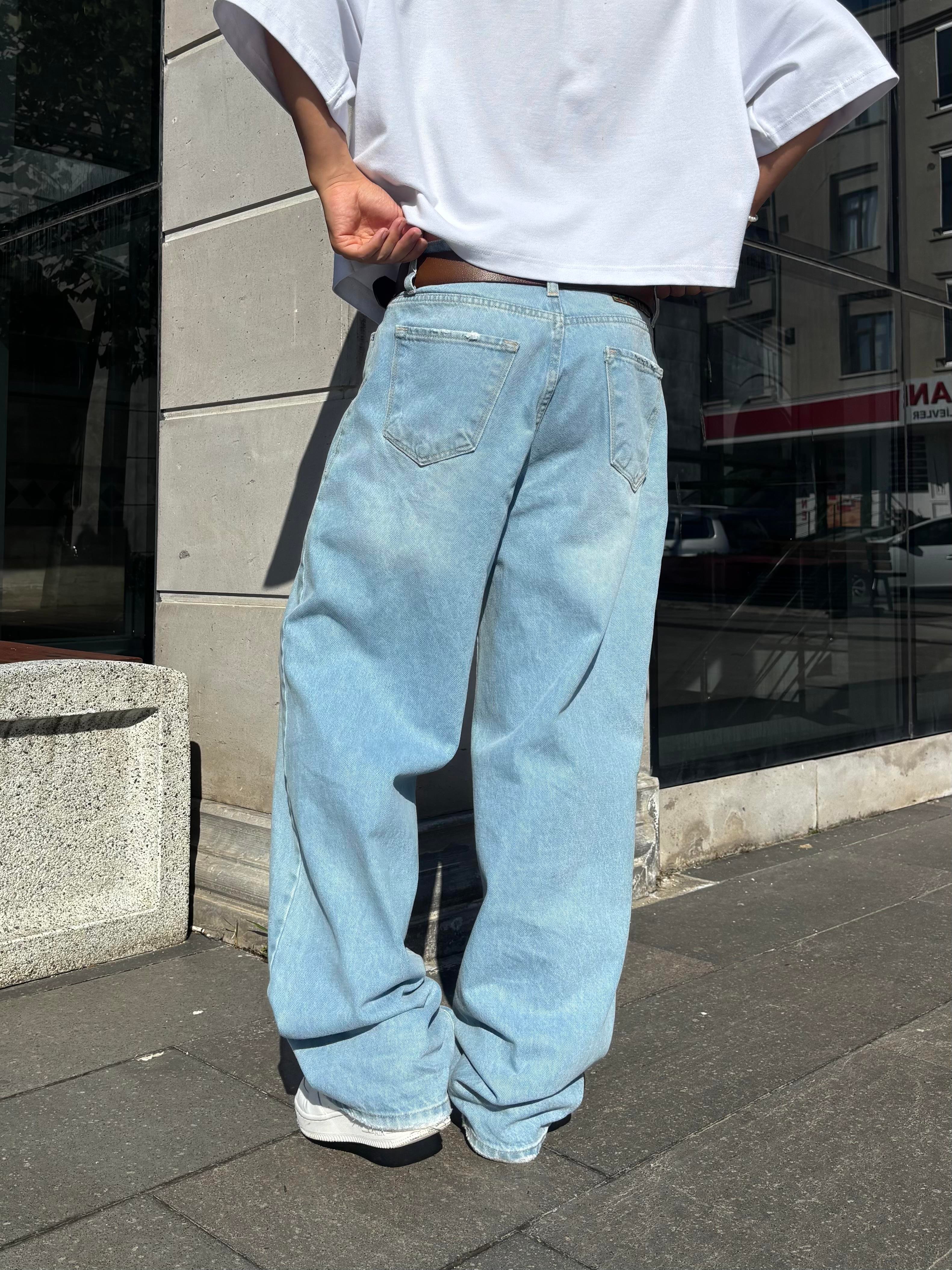 Blue Bleach Denim Baggy Jean