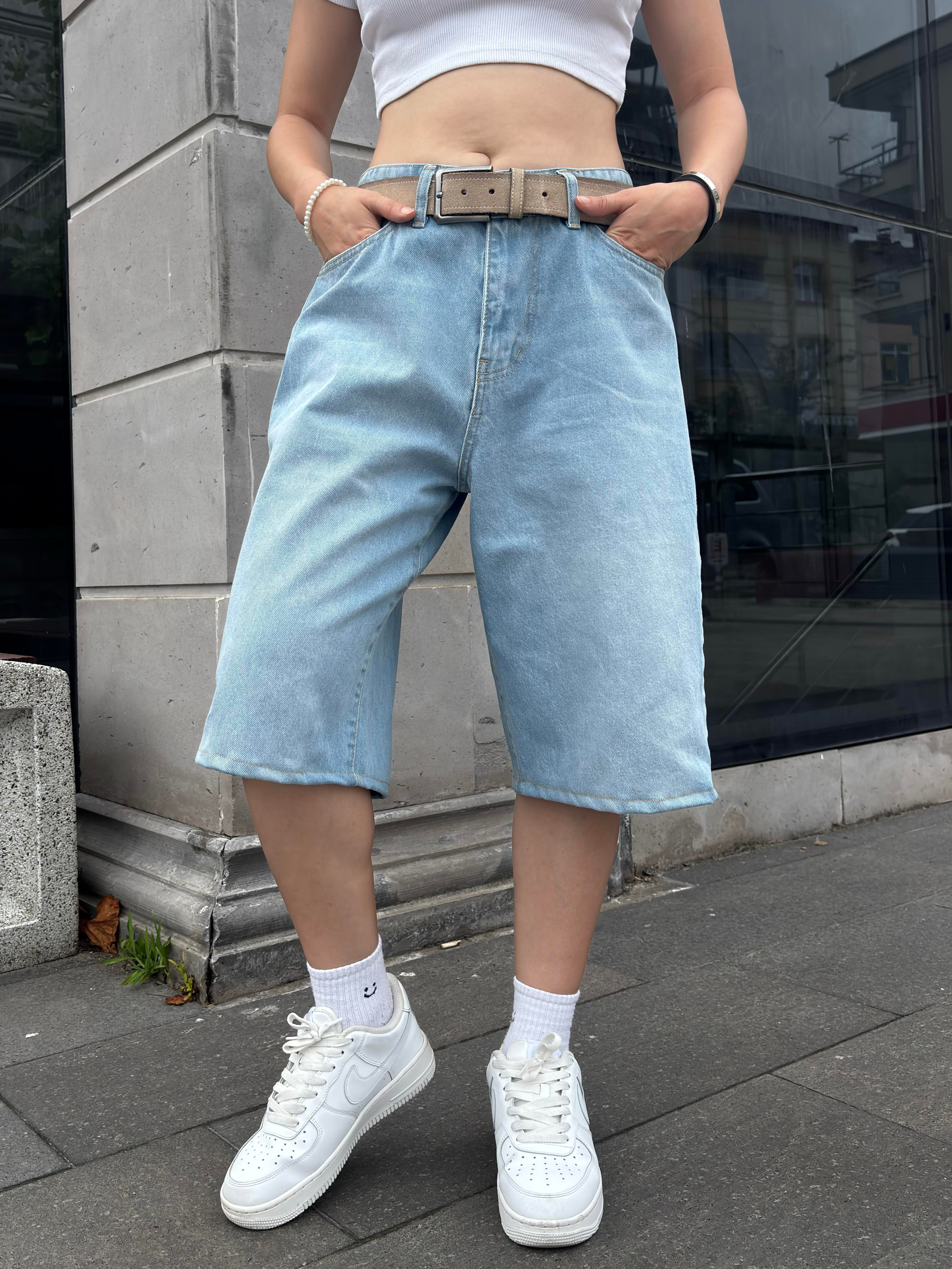 Blue Bleach Denim Oversized Carpenter Jorts