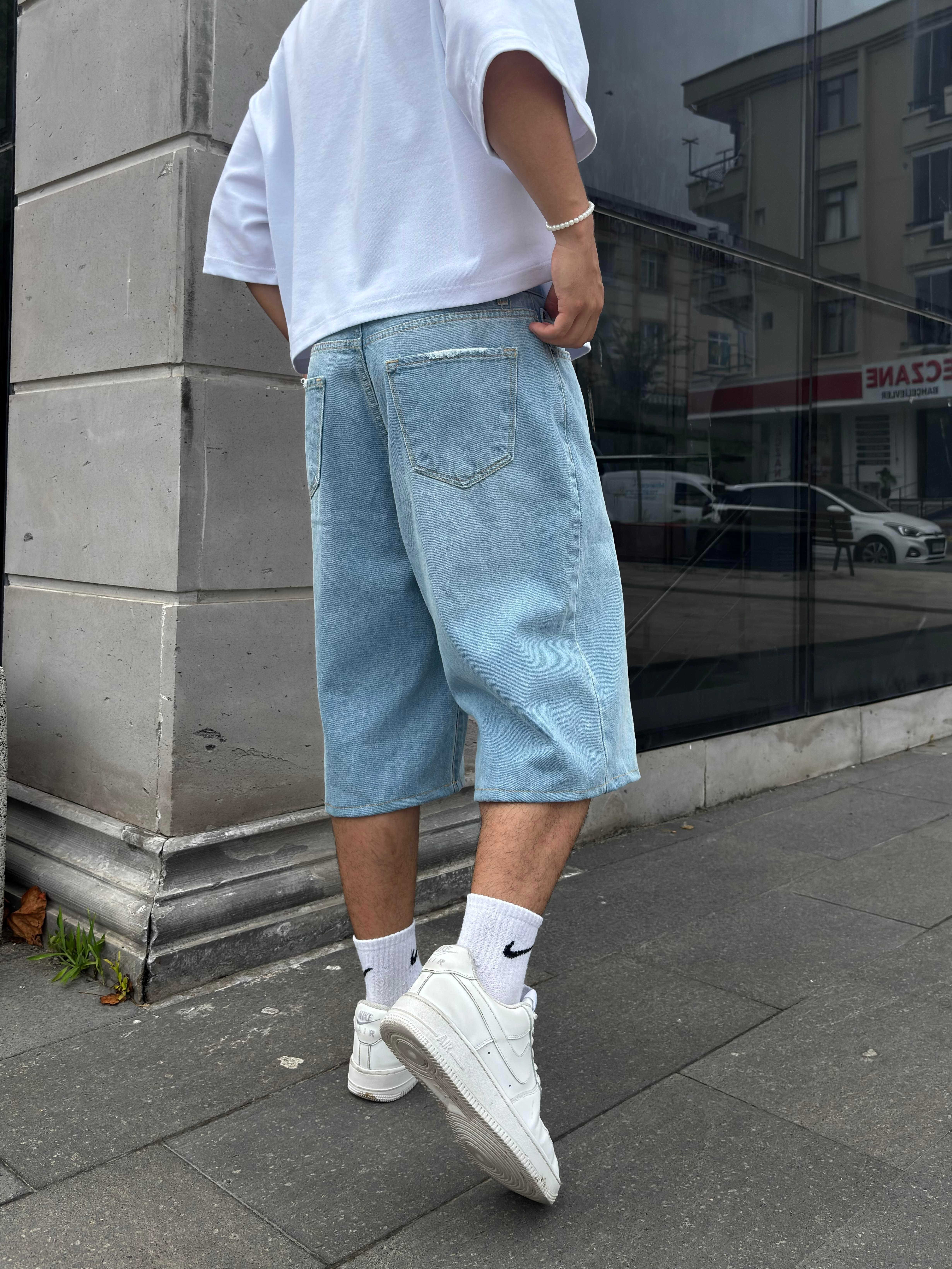 Blue Bleach Denim Oversized Carpenter Jorts