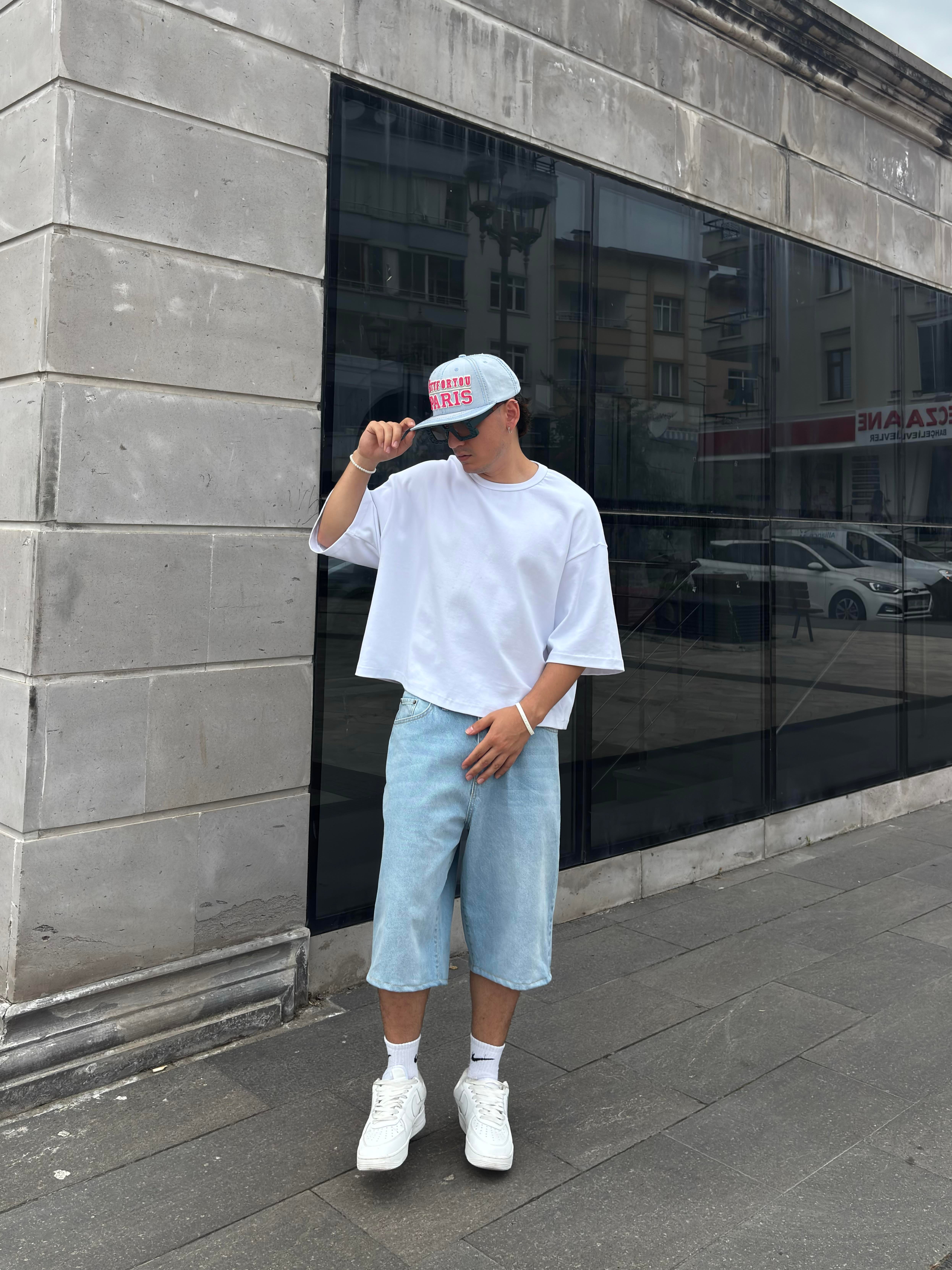Blue Bleach Denim Oversized Carpenter Jorts