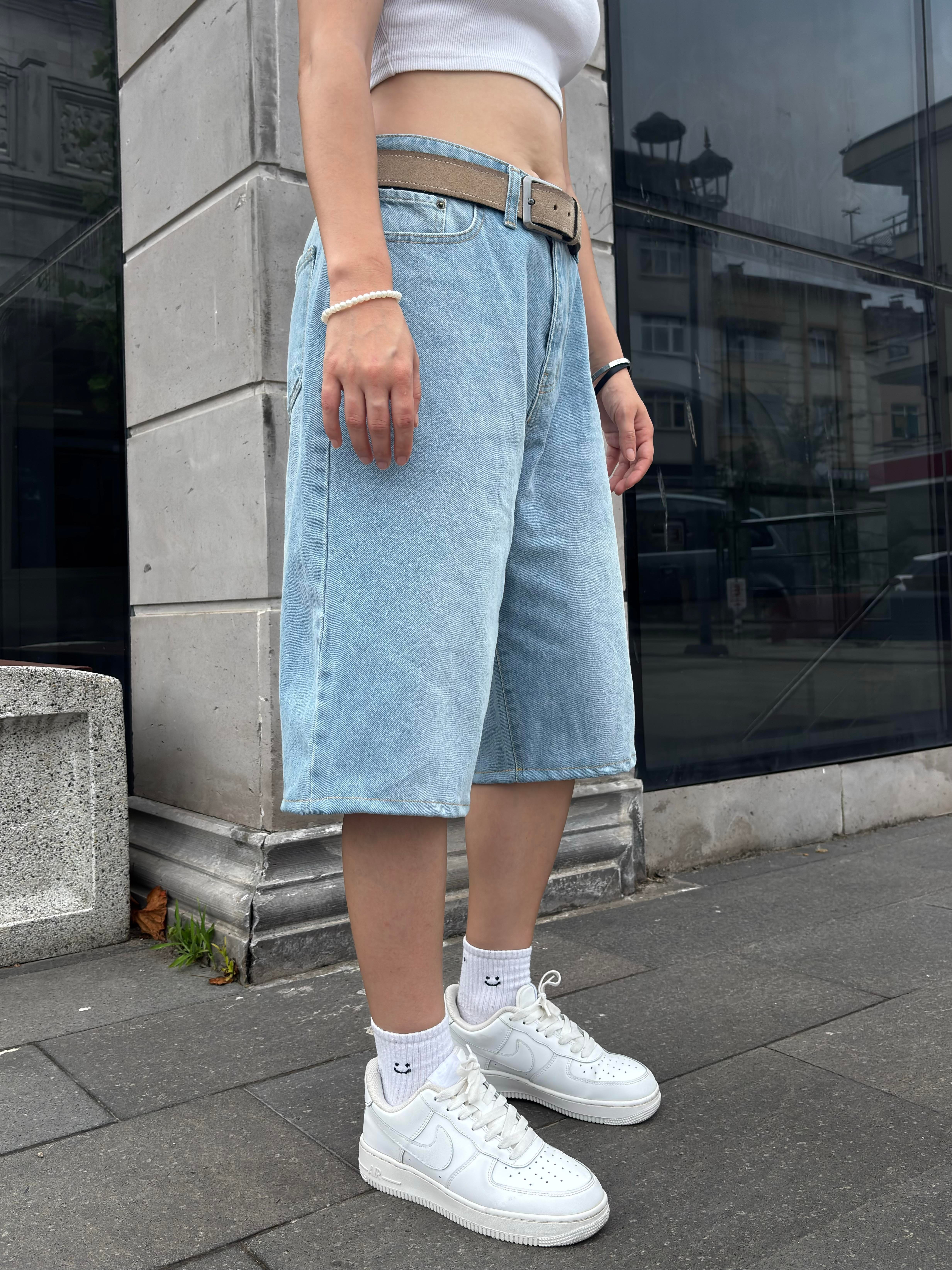 Blue Bleach Denim Oversized Carpenter Jorts