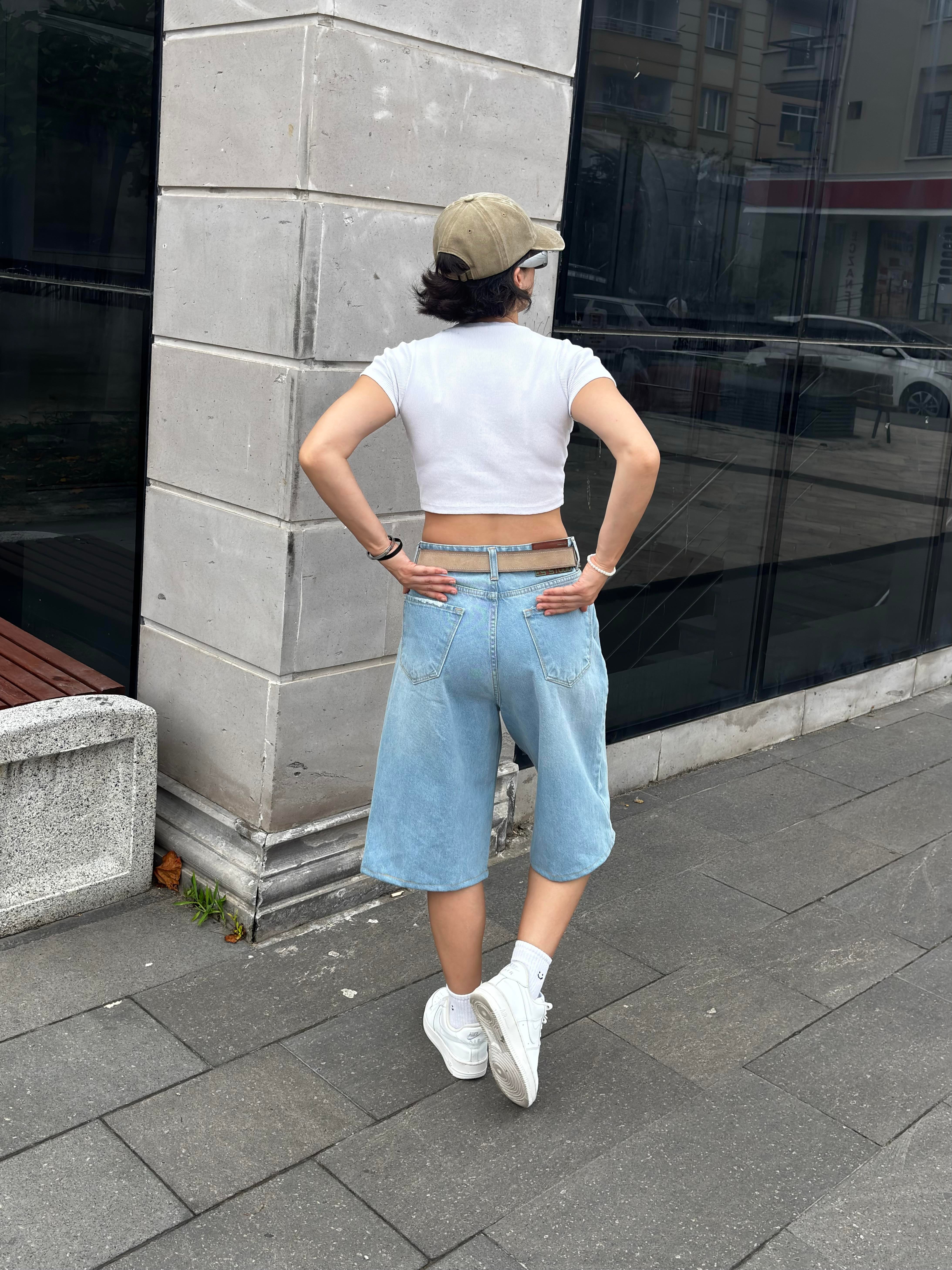 Blue Bleach Denim Oversized Carpenter Jorts