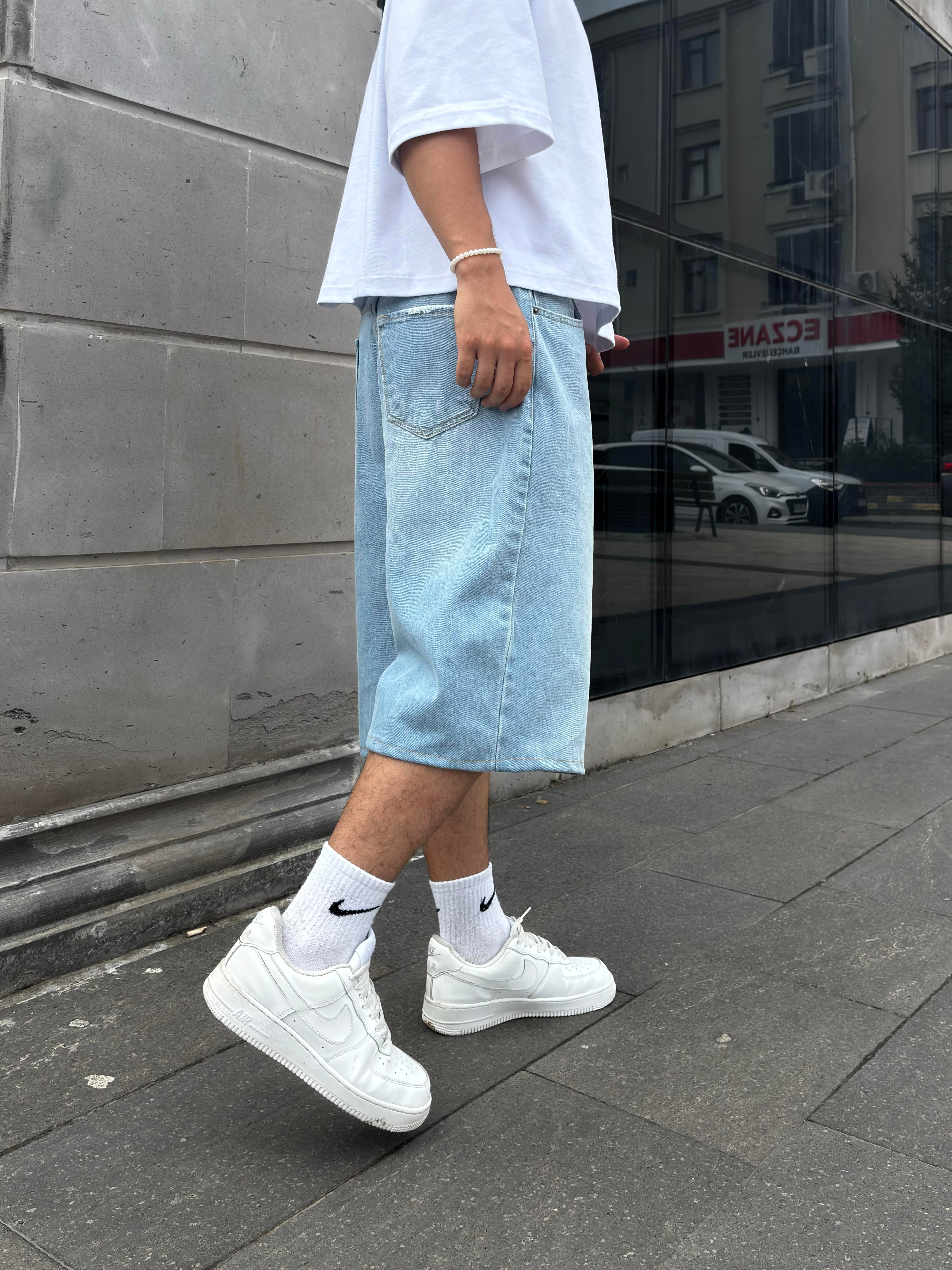 Blue Bleach Denim Oversized Carpenter Jorts