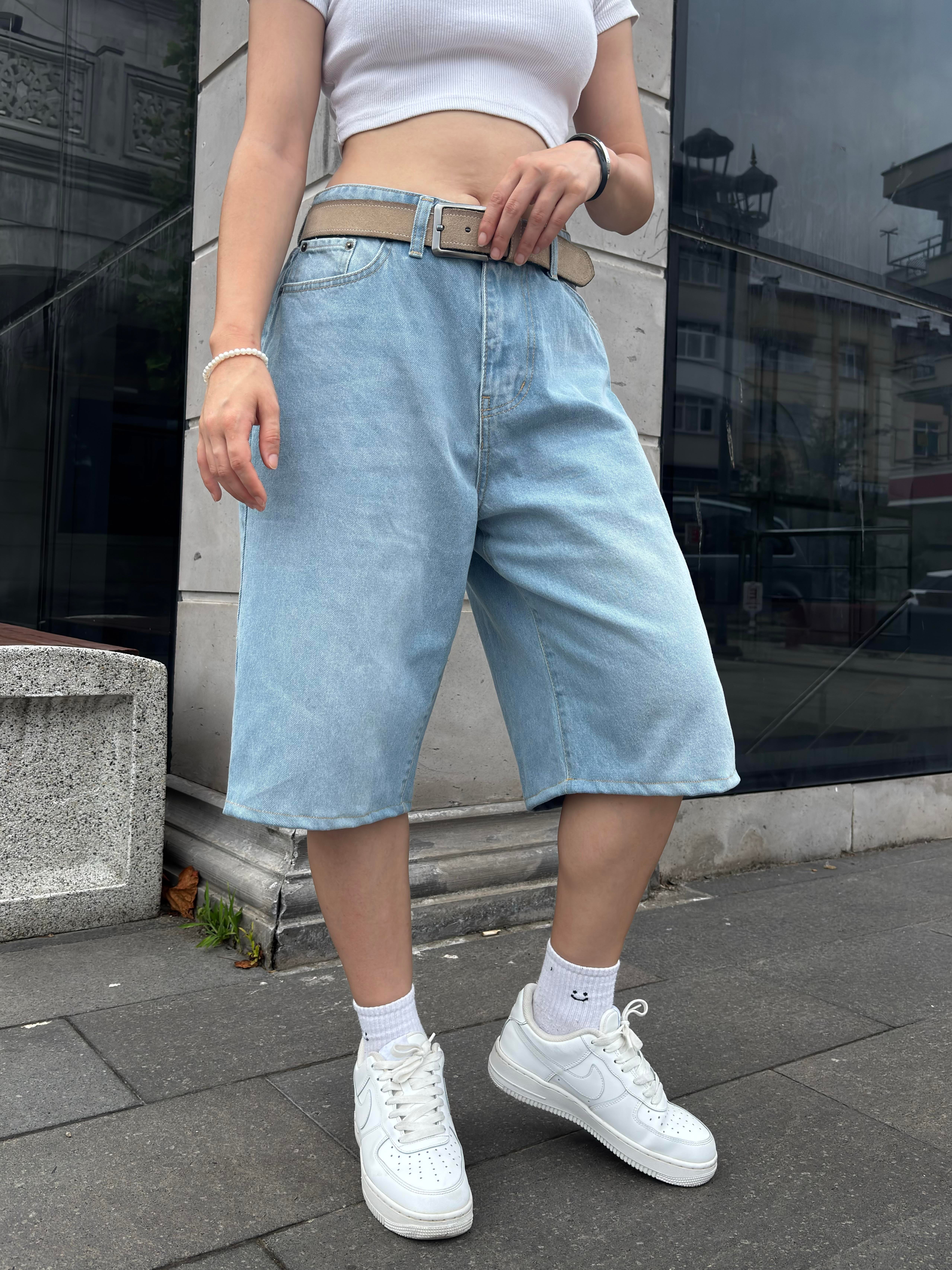 Blue Bleach Denim Oversized Carpenter Jorts