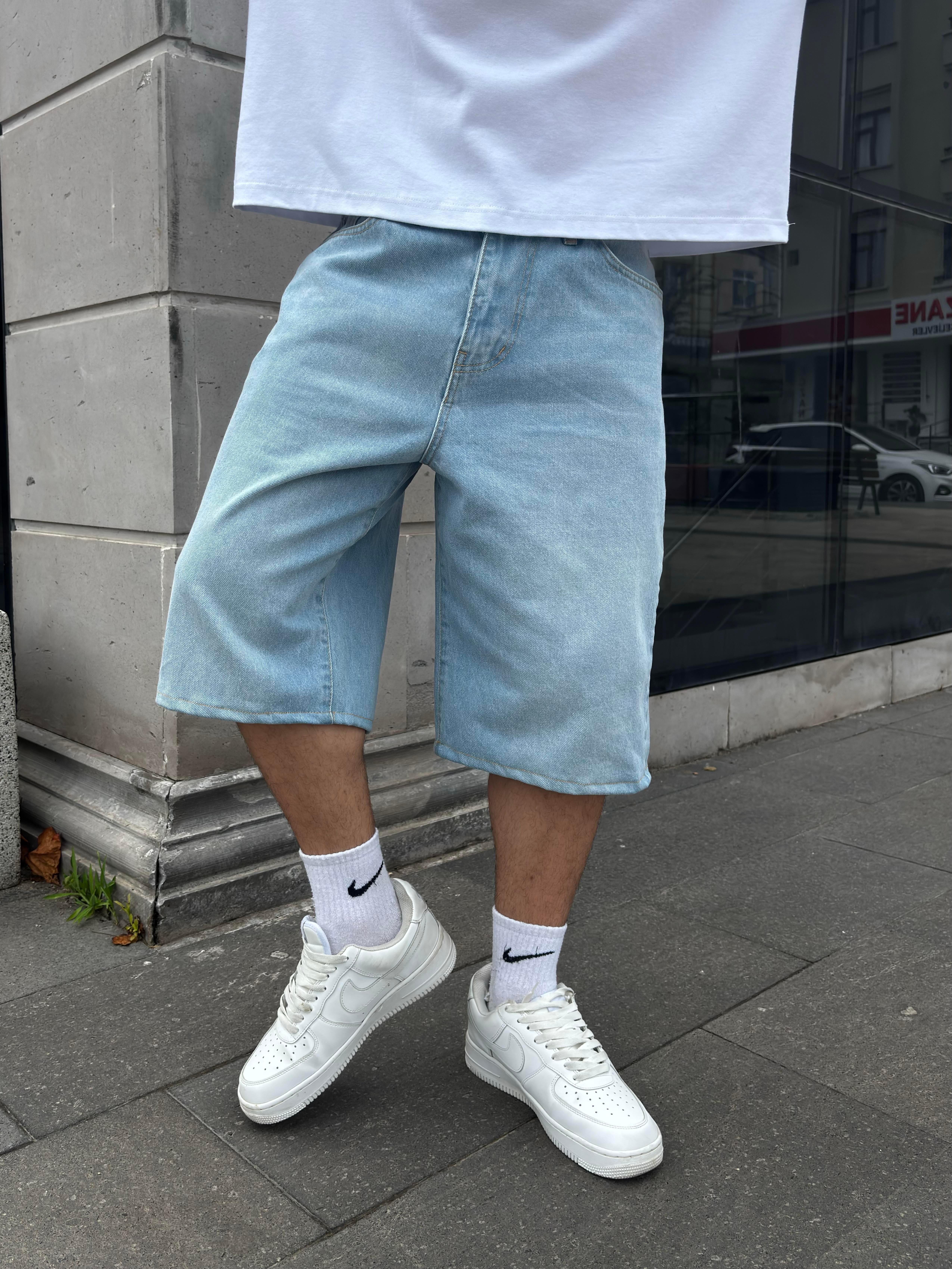 Blue Bleach Denim Oversized Carpenter Jorts