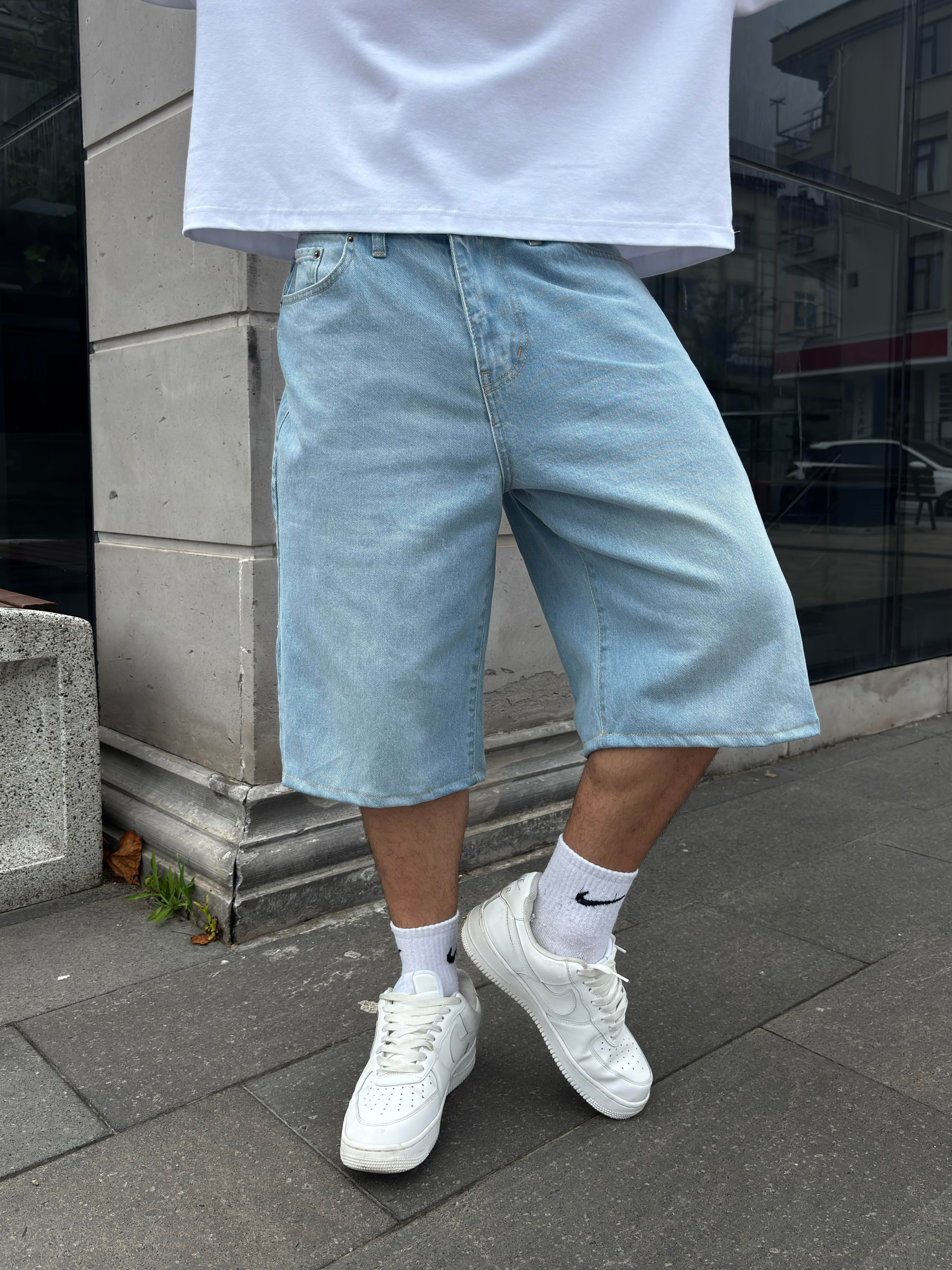 Blue Bleach Denim Oversized Carpenter Jorts