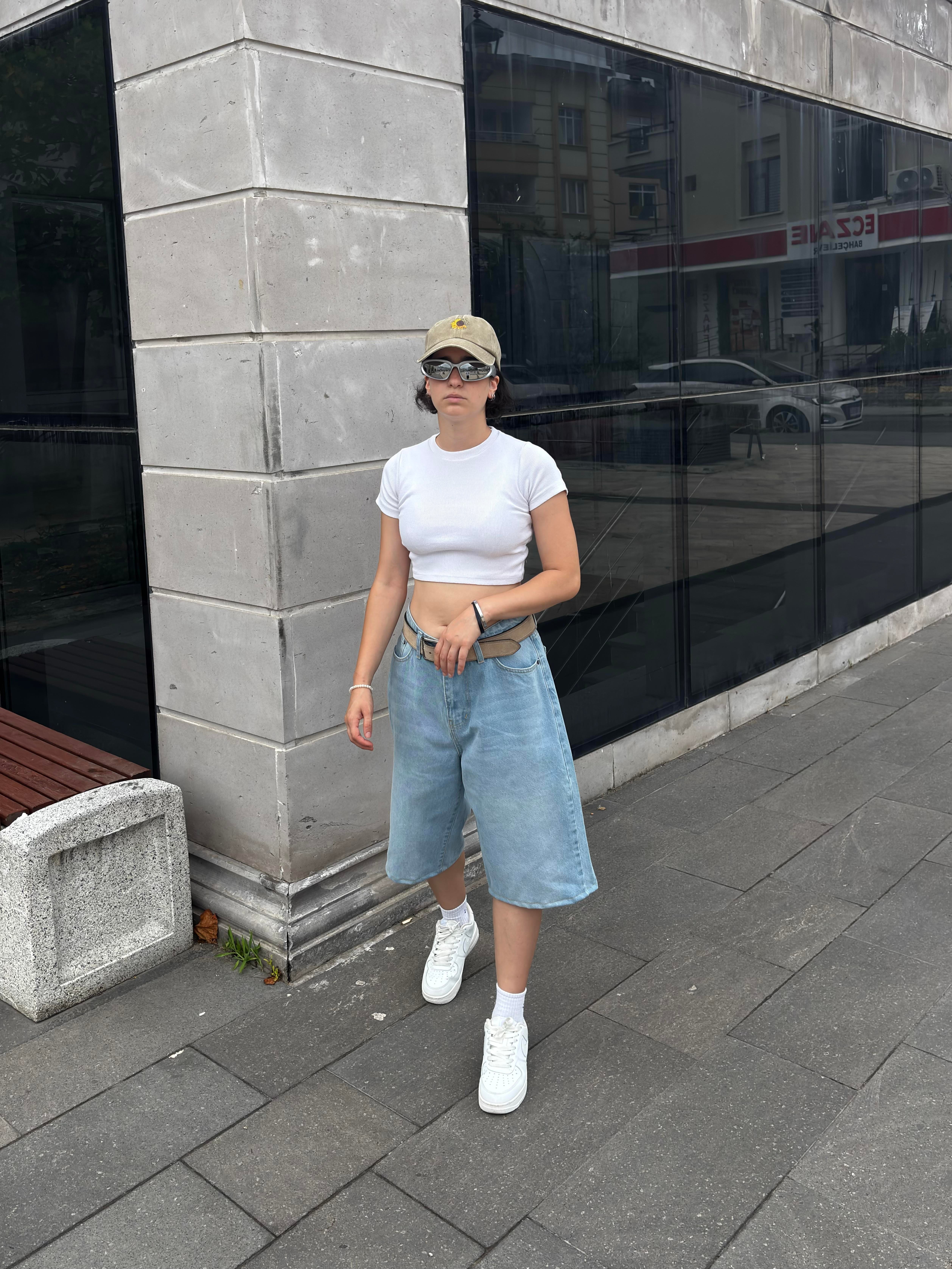 Blue Bleach Denim Oversized Carpenter Jorts