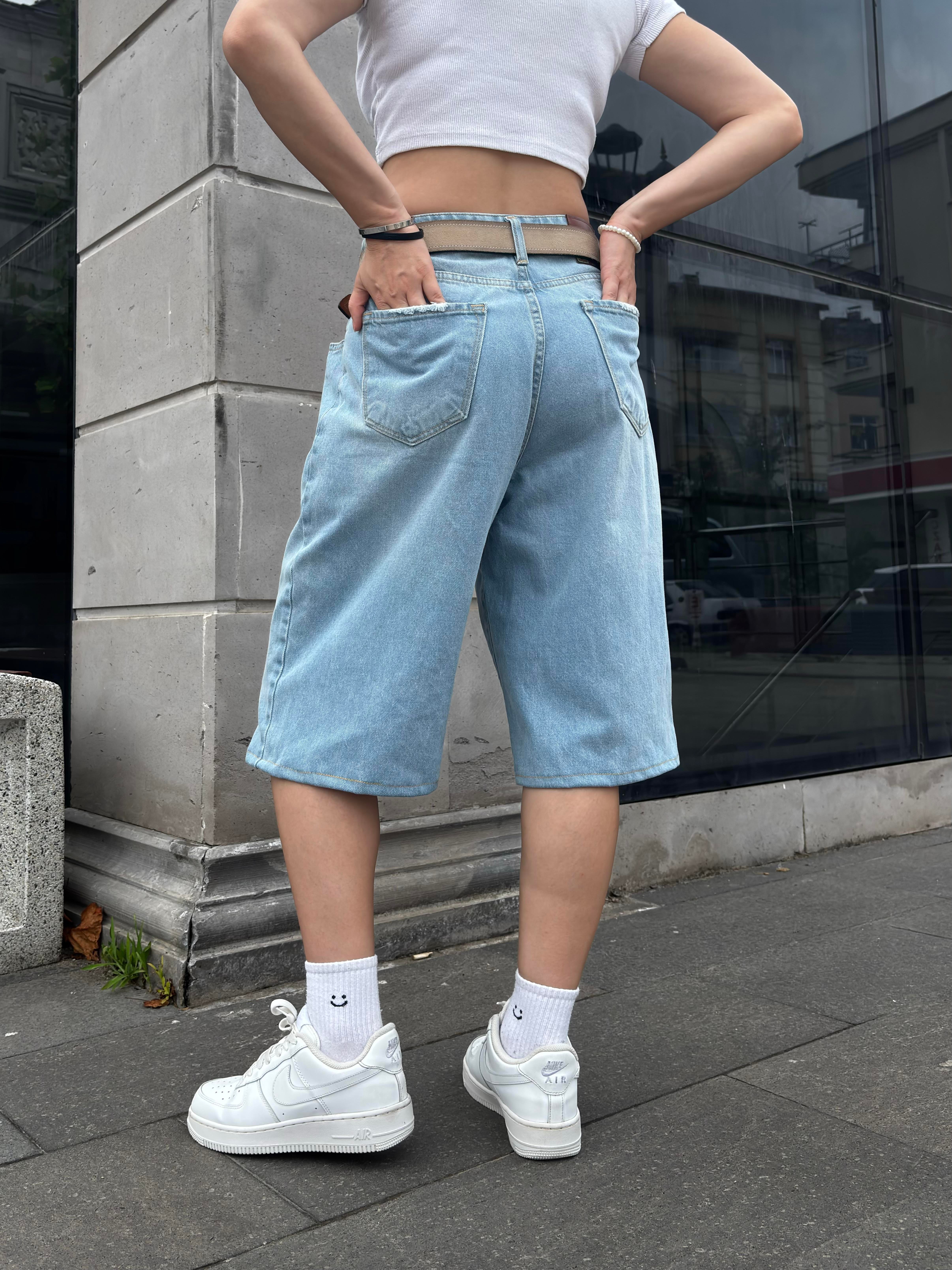 Blue Bleach Denim Oversized Carpenter Jorts