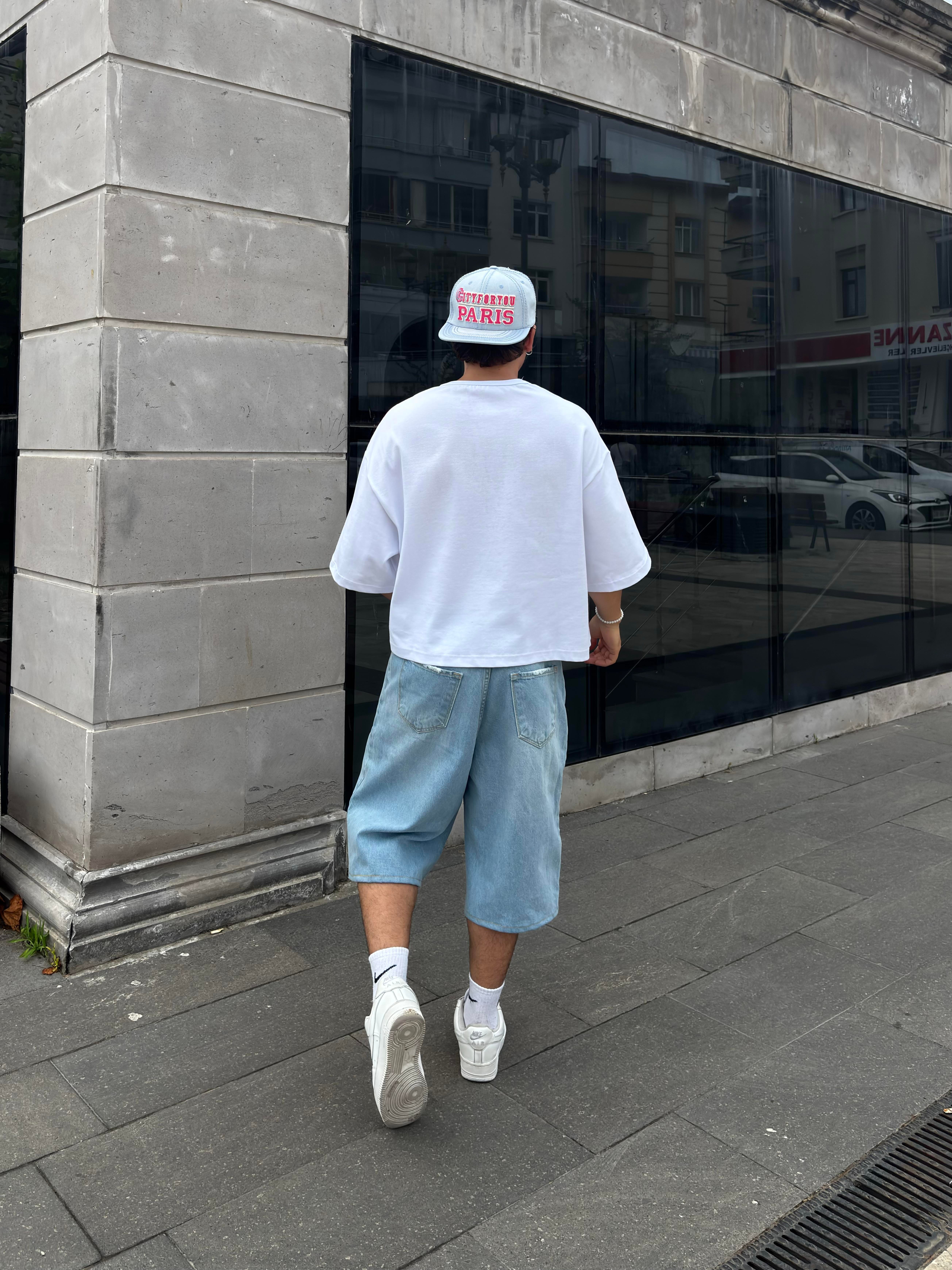 Blue Bleach Denim Oversized Carpenter Jorts