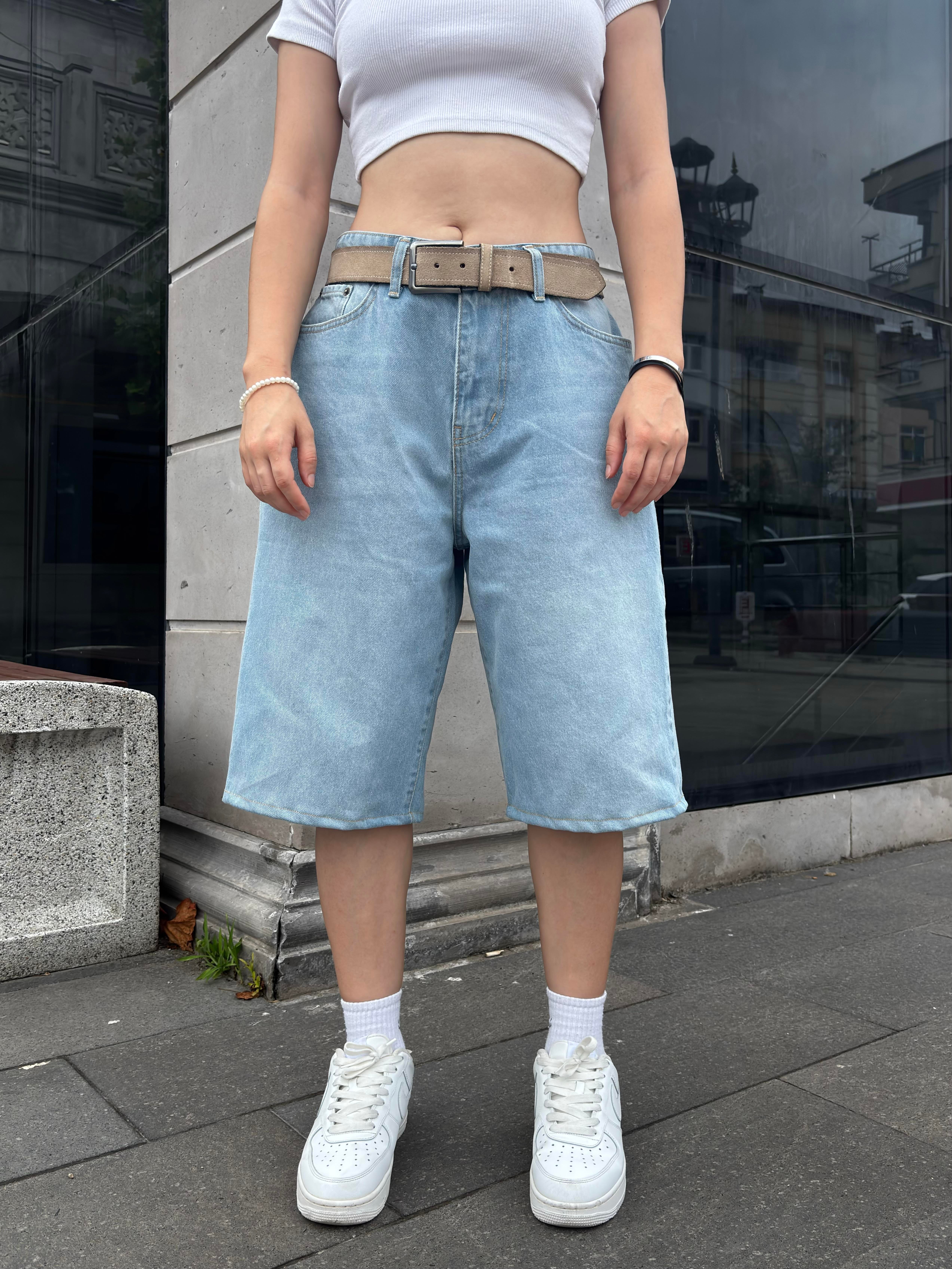 Blue Bleach Denim Oversized Carpenter Jorts
