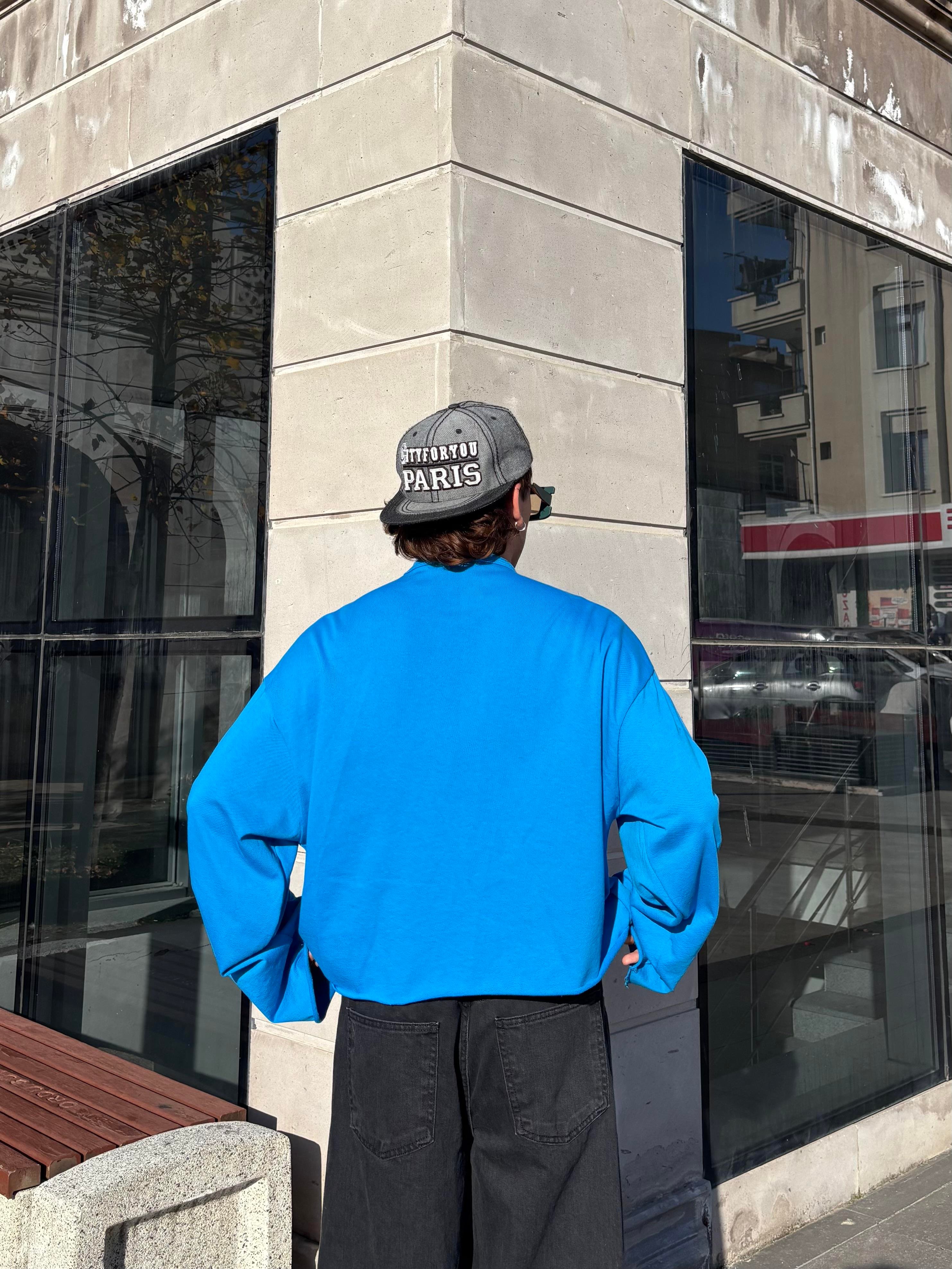 Blue Boxy Fit Cut-Off Sweatshirt