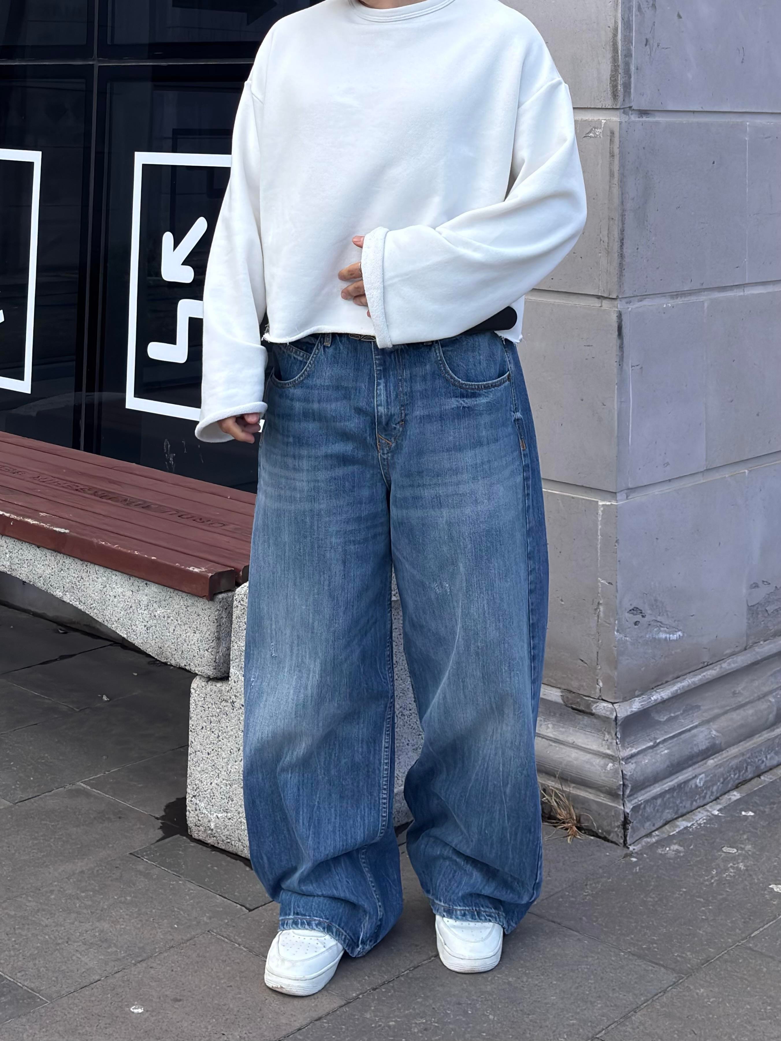 Blue Eskitme Stamped Pocket Baggy Denim Jean2