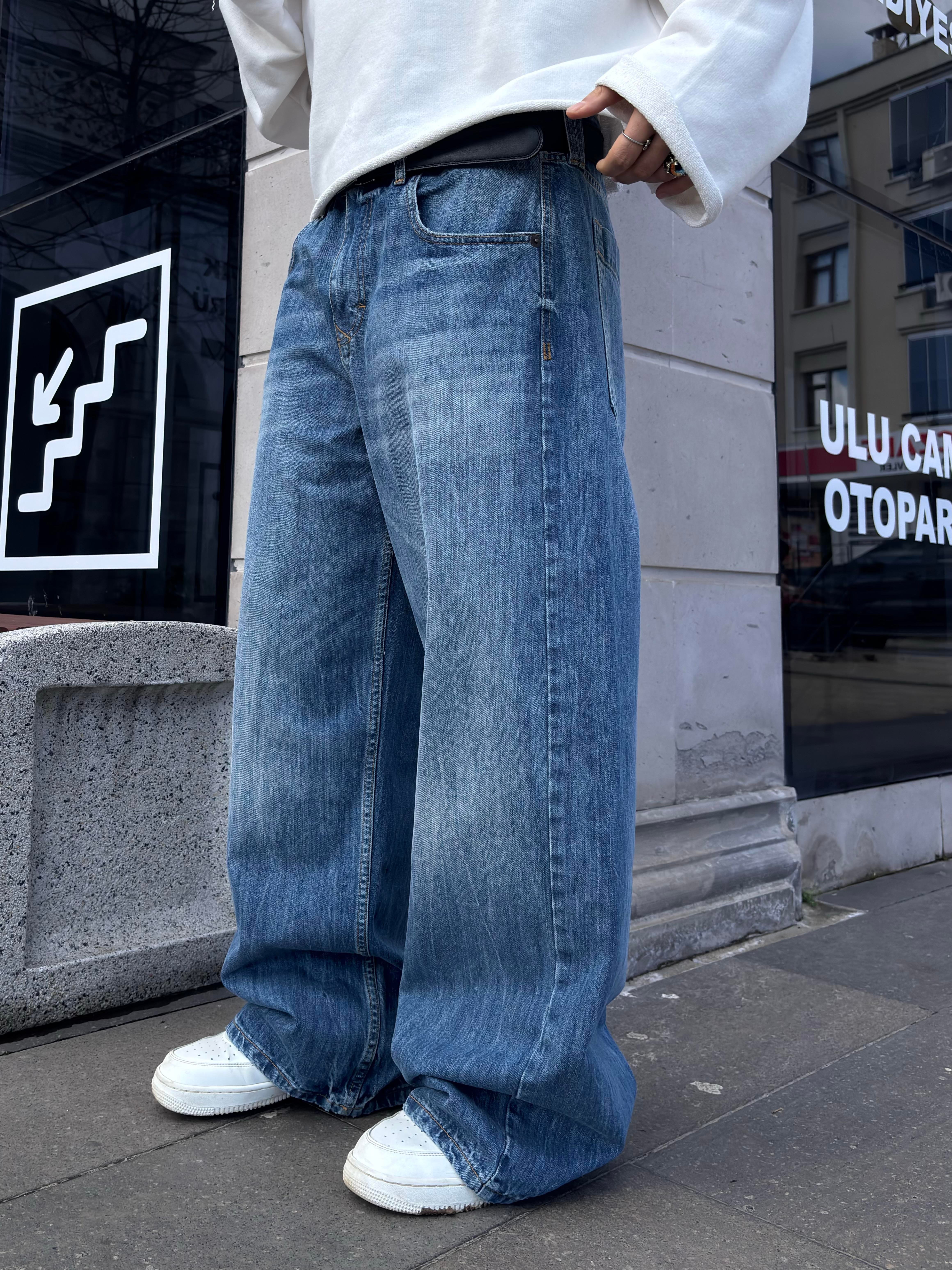 Blue Eskitme Stamped Pocket Baggy Denim Jean2