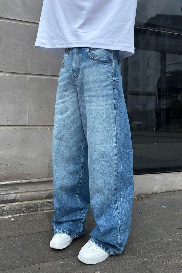 Blue Eskitme Stamped Pocket Baggy Denim Jean