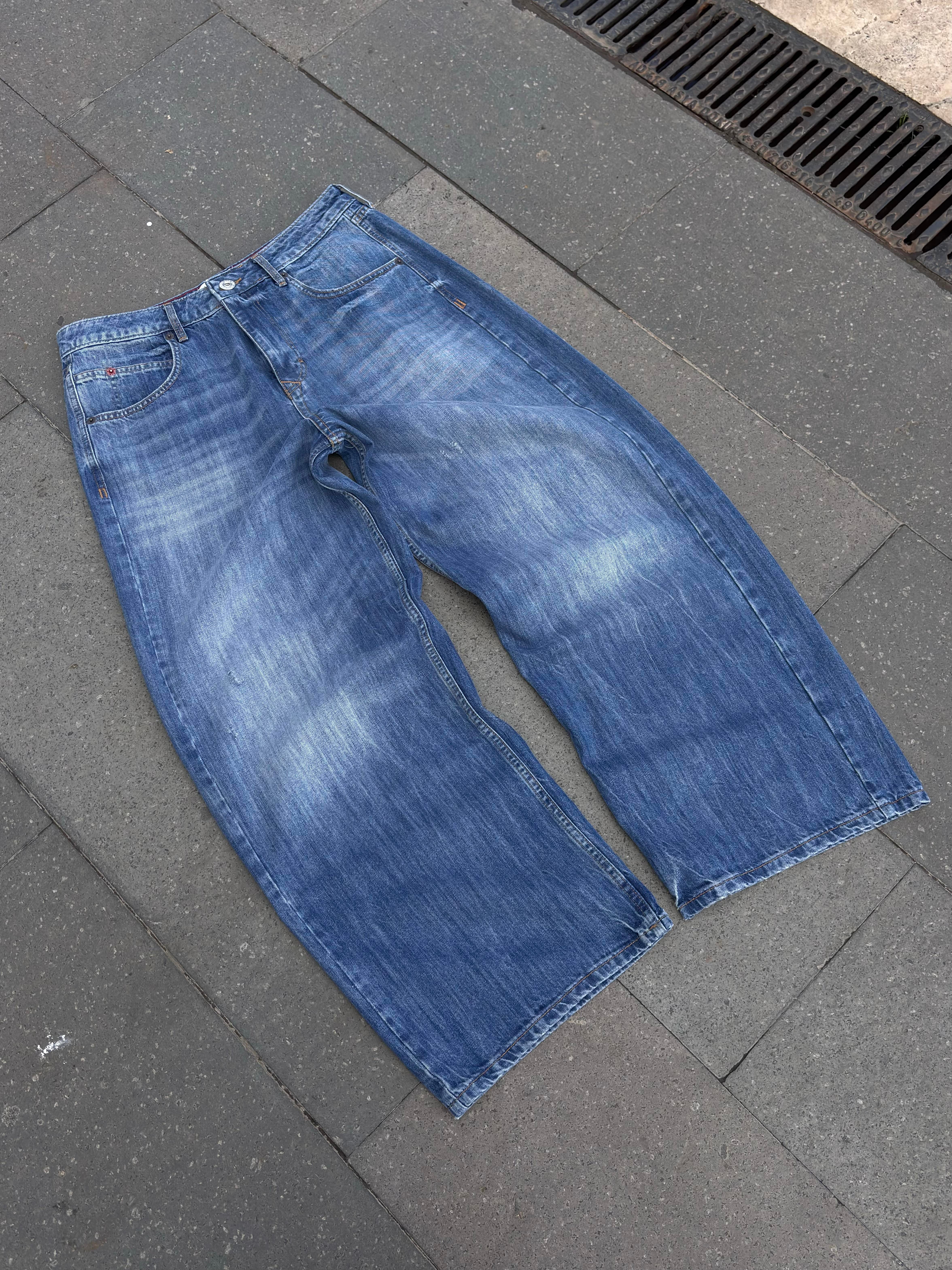 Blue Eskitme Stamped Pocket Baggy Denim Jean2