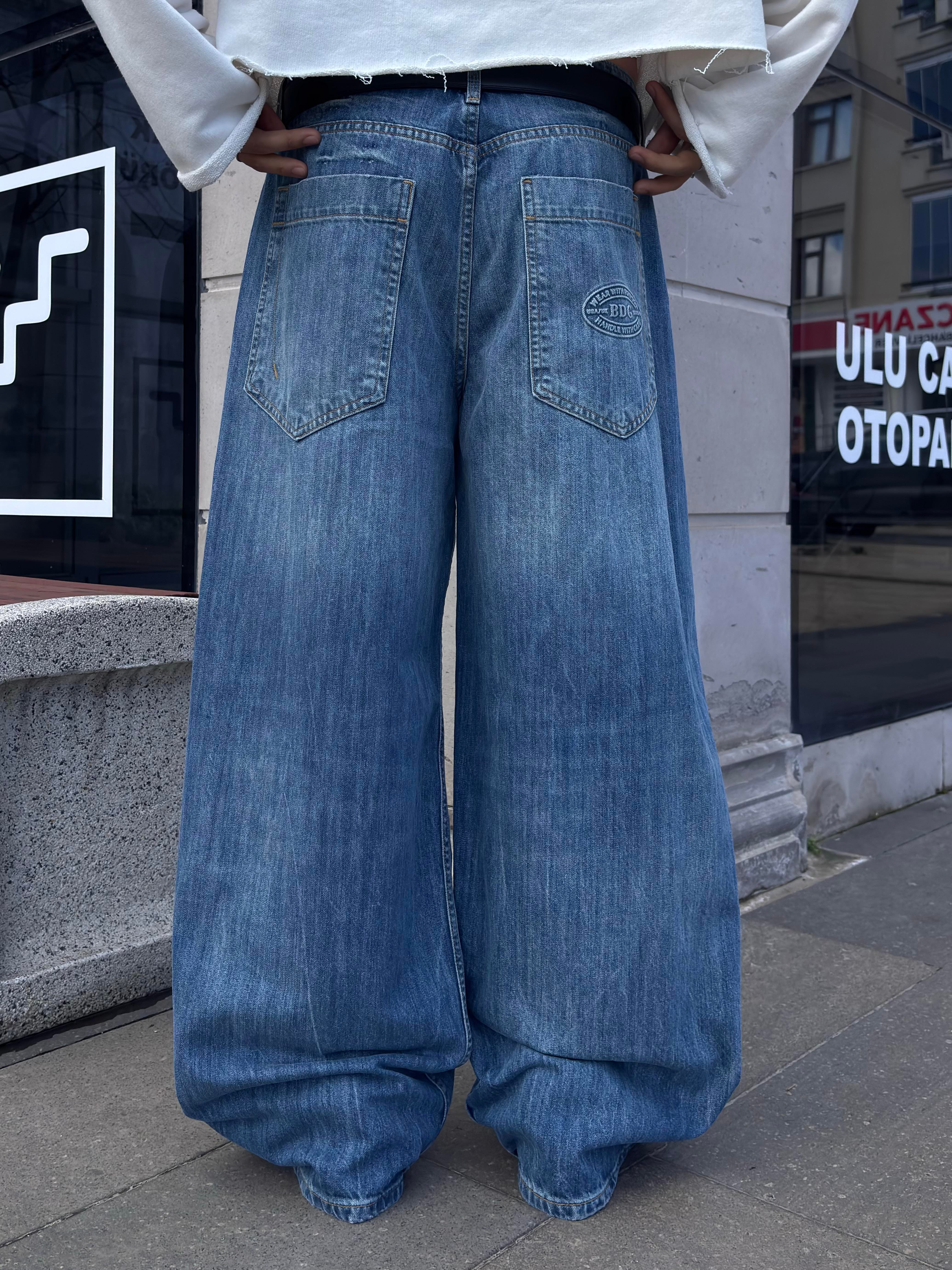 Blue Eskitme Stamped Pocket Baggy Denim Jean2