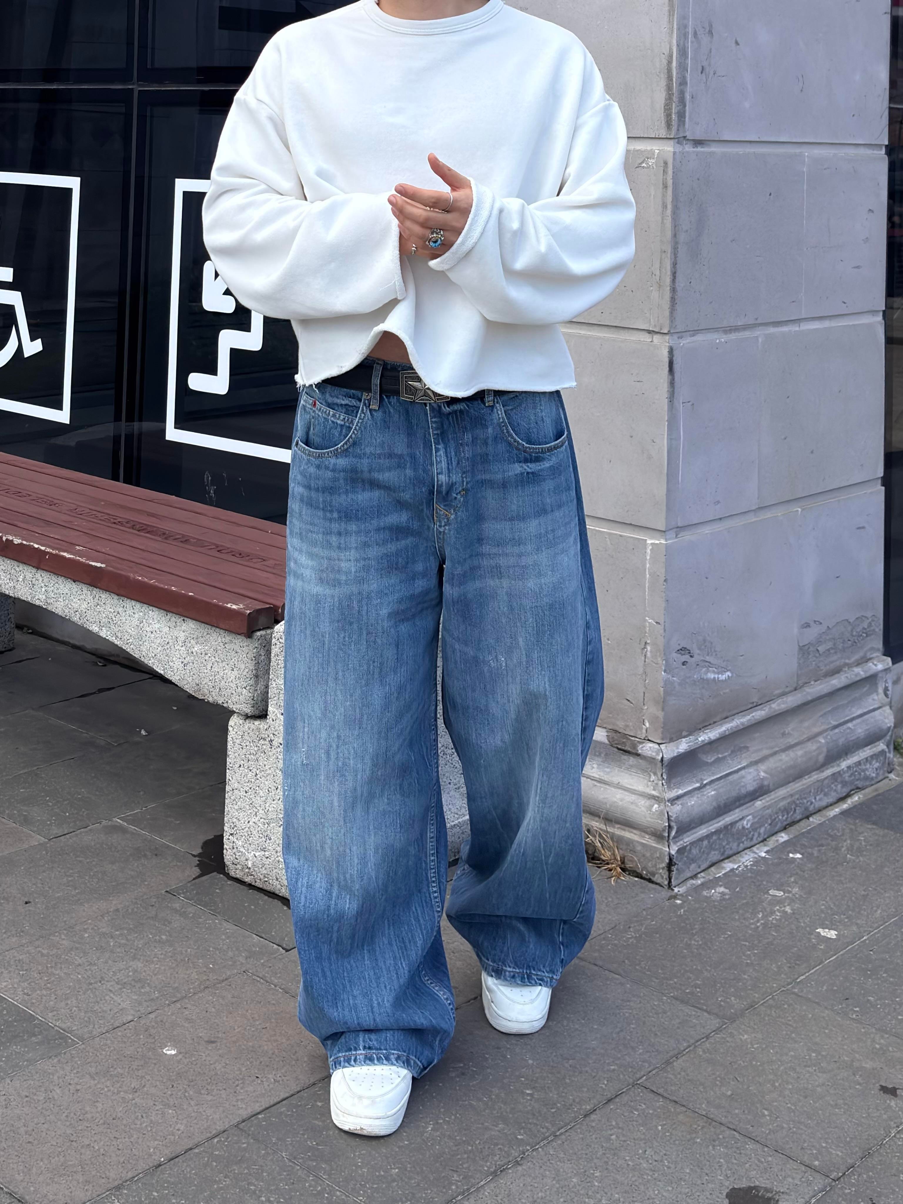 Blue Eskitme Stamped Pocket Baggy Denim Jean2
