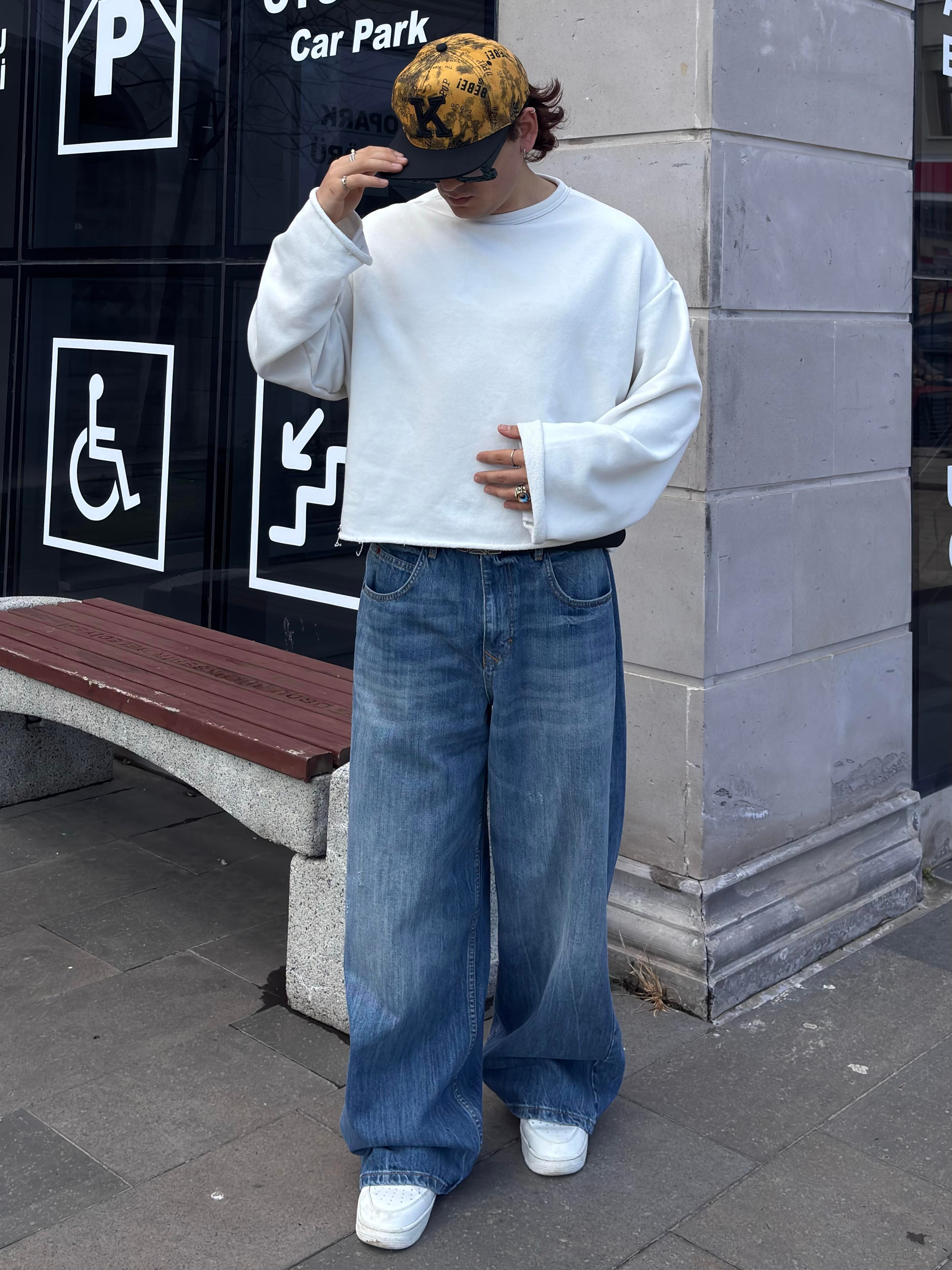 Blue Eskitme Stamped Pocket Baggy Denim Jean2