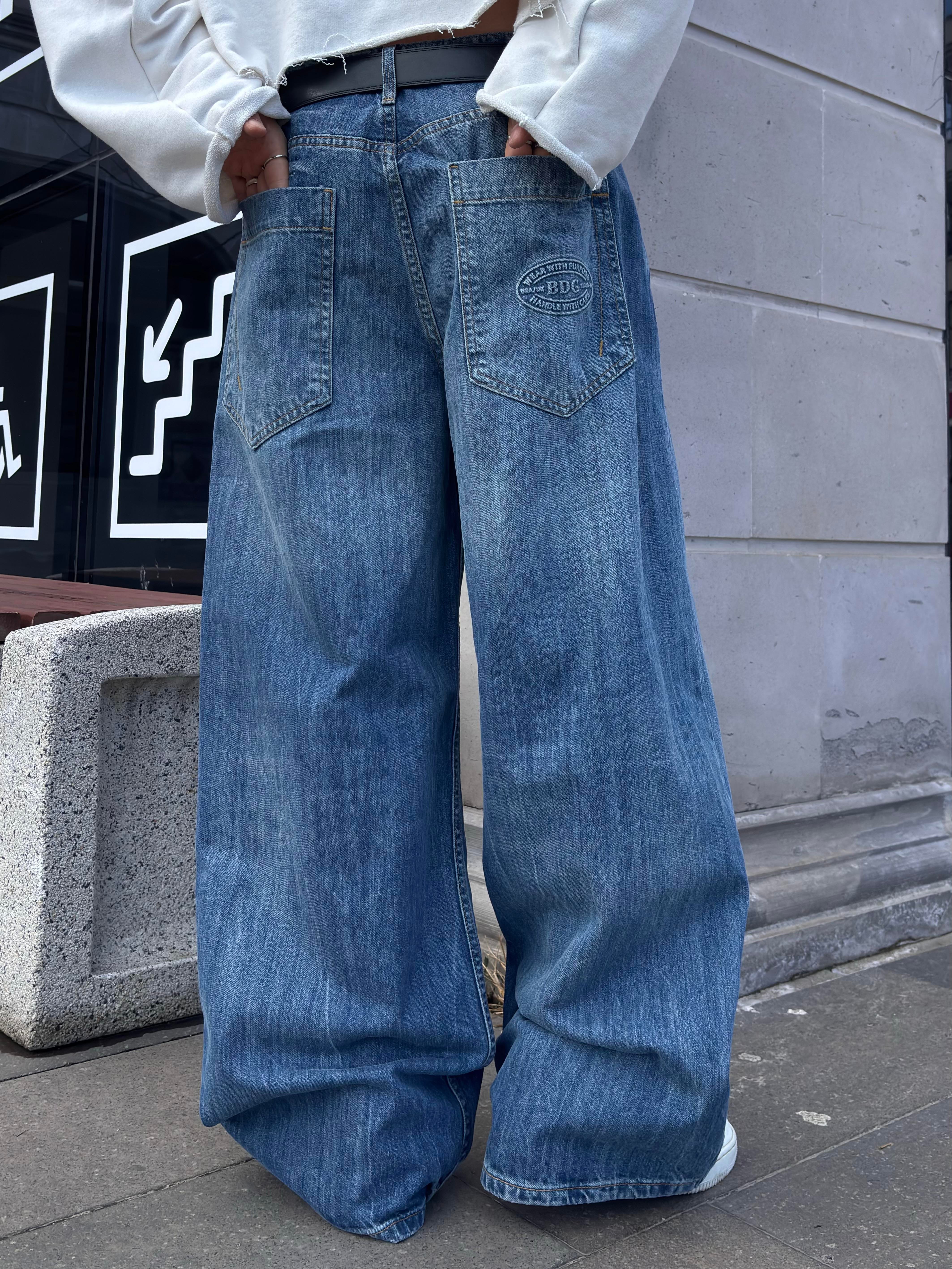 Blue Eskitme Stamped Pocket Baggy Denim Jean2