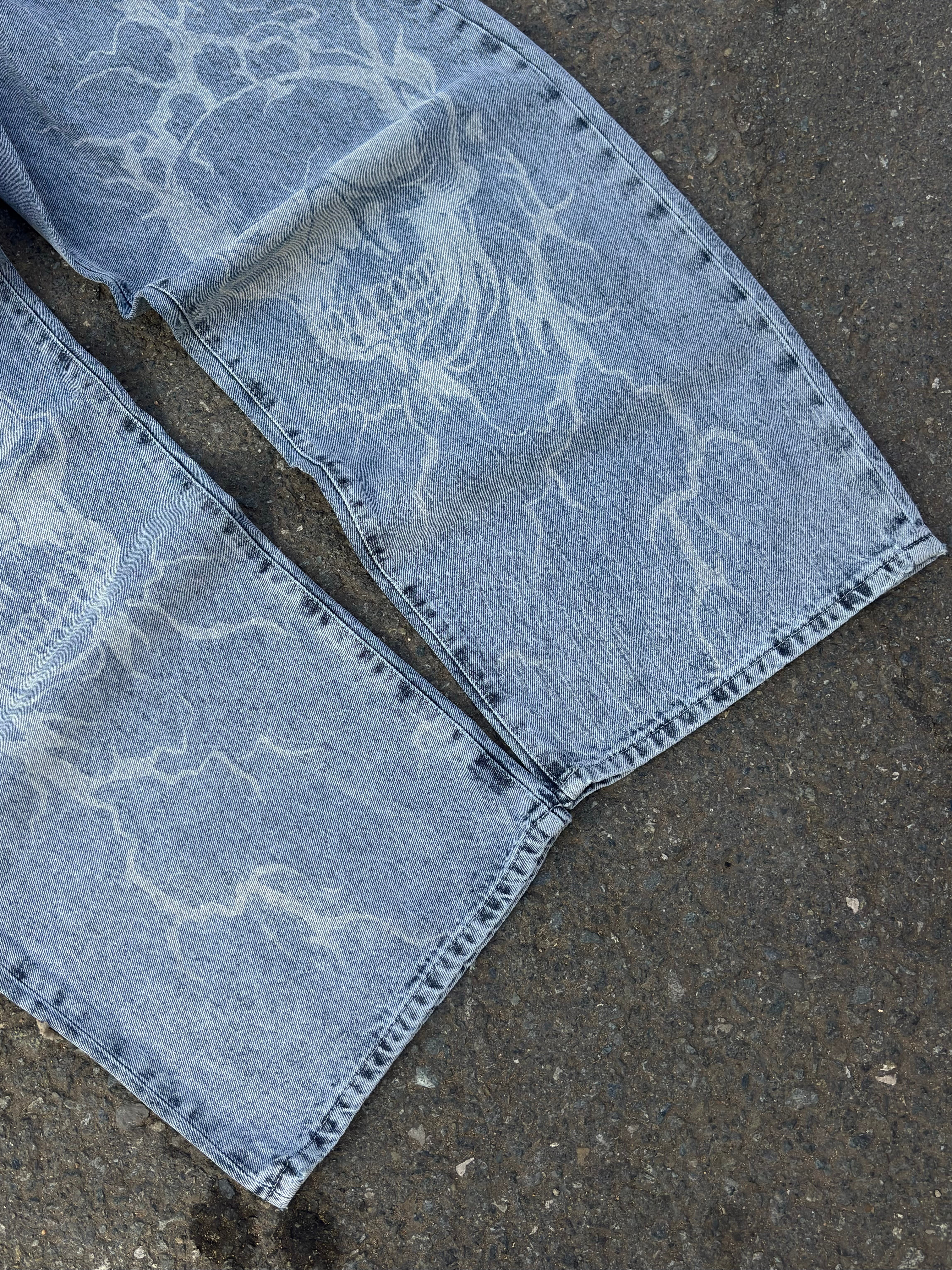 Blue Wash Volt Skull Unisex Baggy Jean