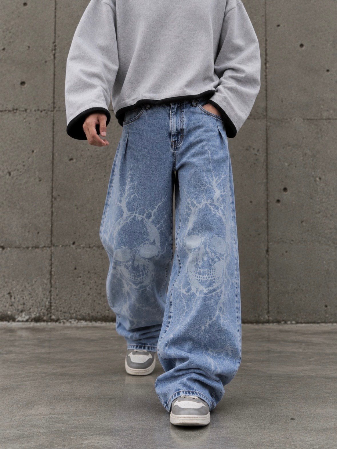 Blue Wash Volt Skull Unisex Baggy Jean