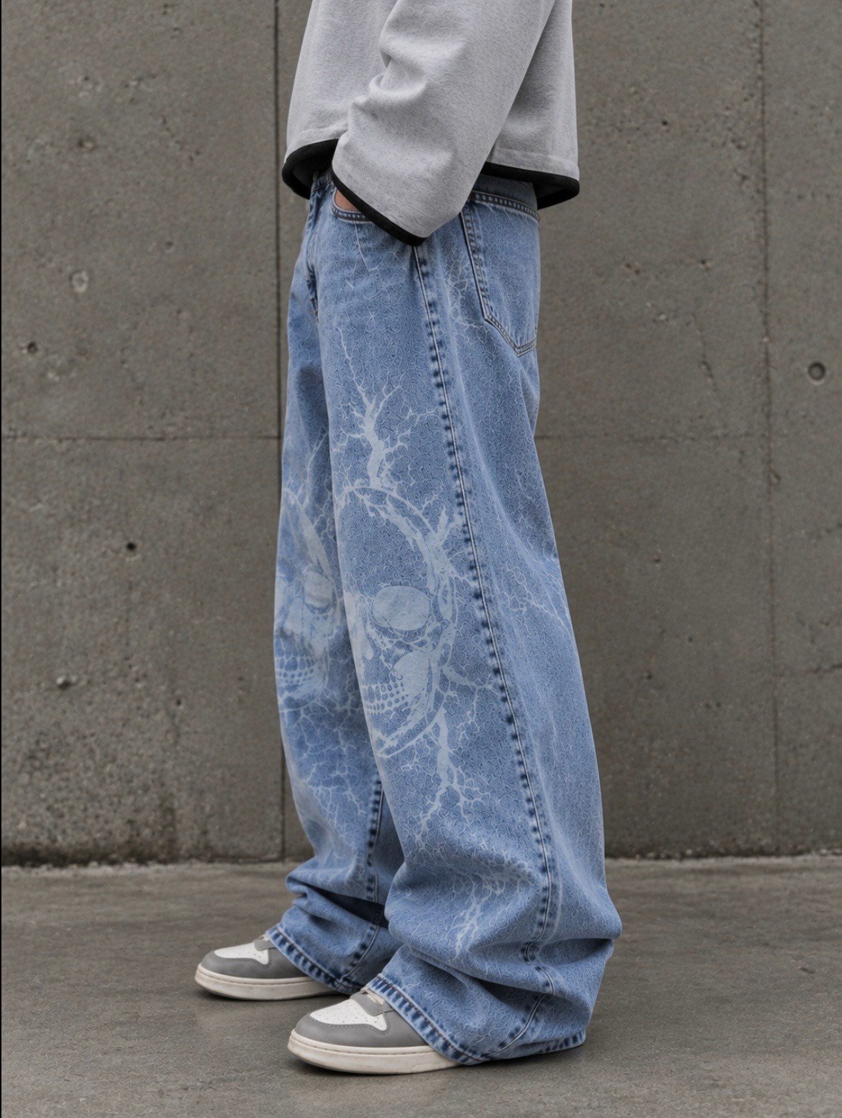 Blue Wash Volt Skull Unisex Baggy Jean