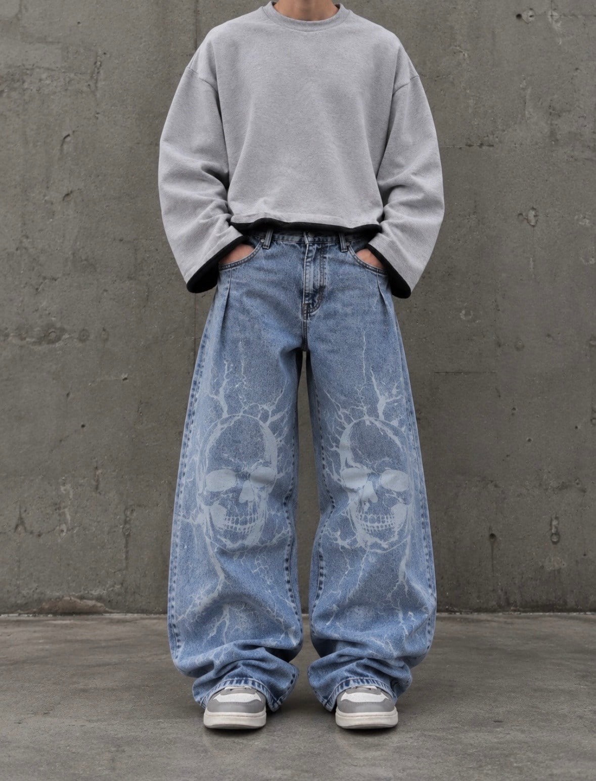 Blue Wash Volt Skull Unisex Baggy Jean