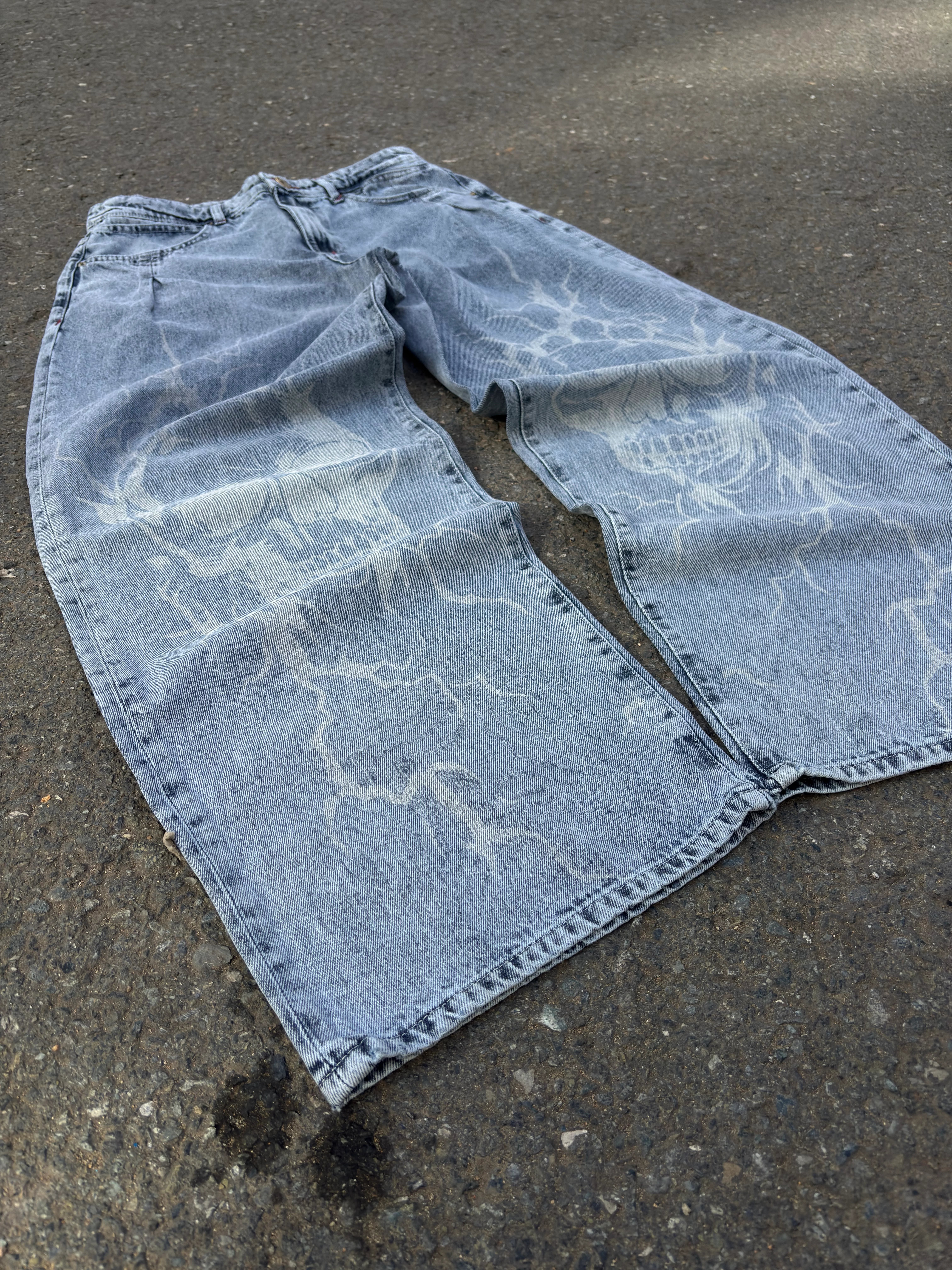 Blue Wash Volt Skull Unisex Baggy Jean