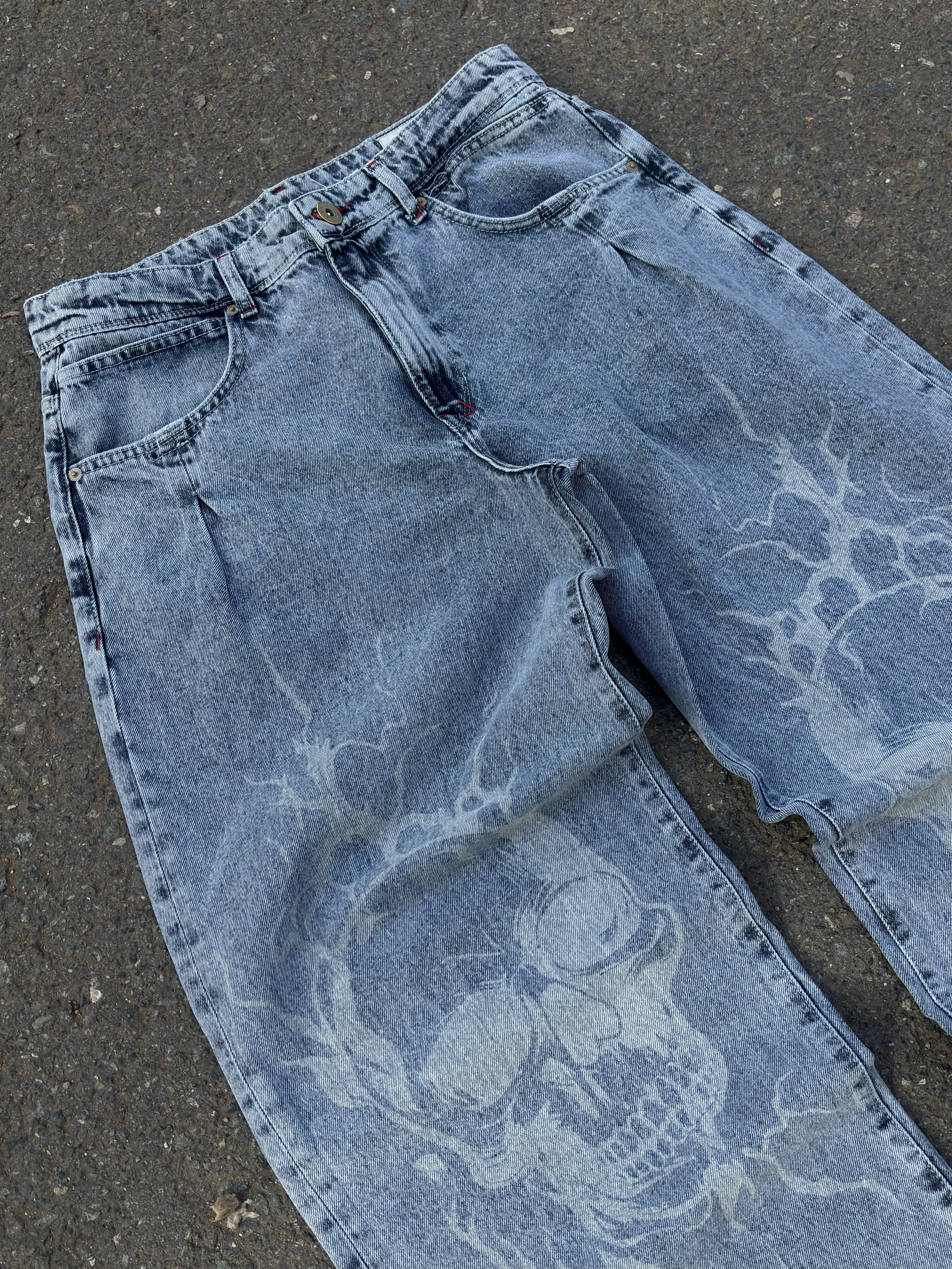 Blue Wash Volt Skull Unisex Baggy Jean