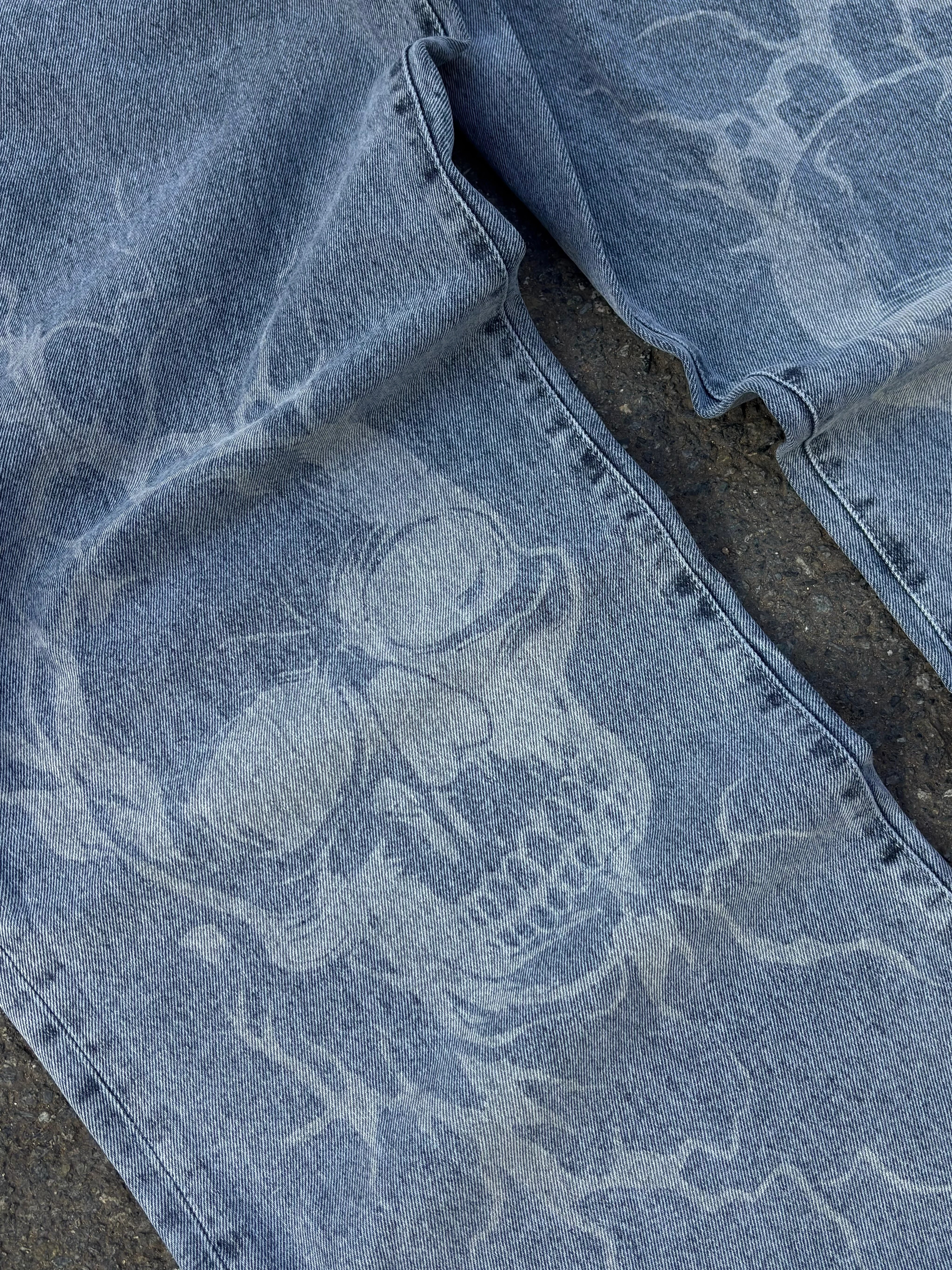 Blue Wash Volt Skull Unisex Baggy Jean