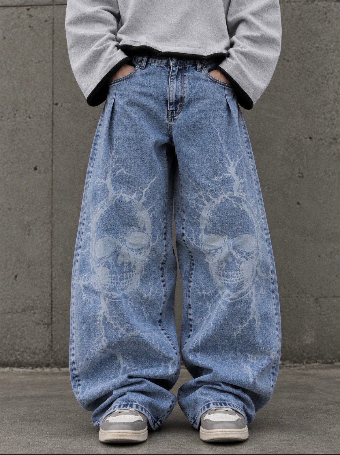 Blue Wash Volt Skull Unisex Baggy Jean