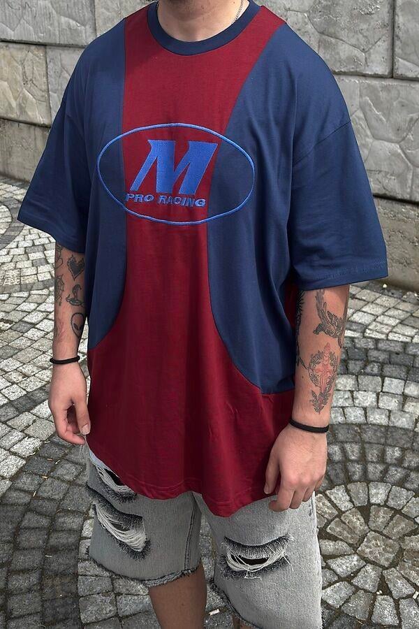 Bordeaux And Navyblue Nakışlı T-shirt