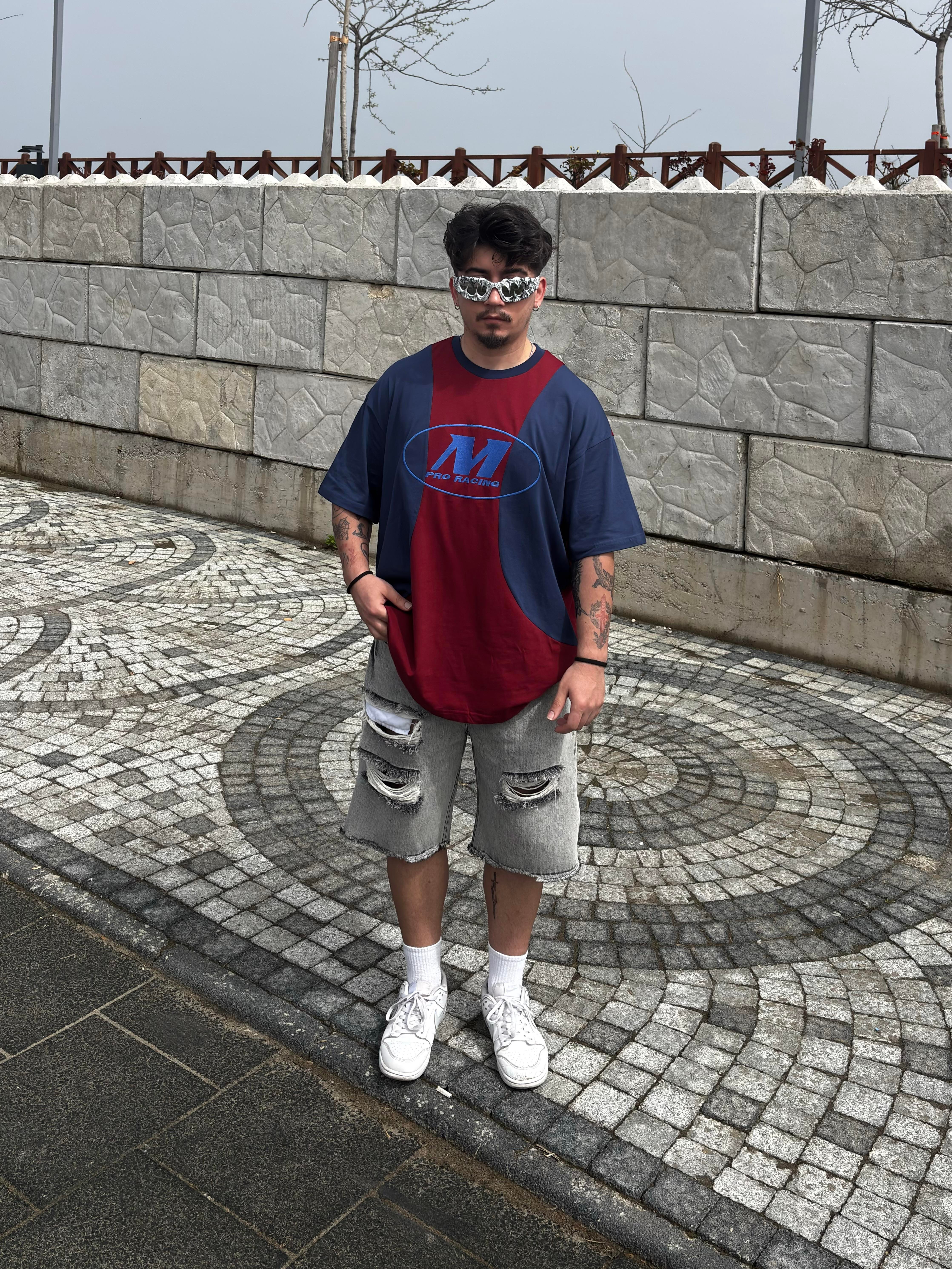 Bordeaux And Navyblue Nakışlı T-shirt