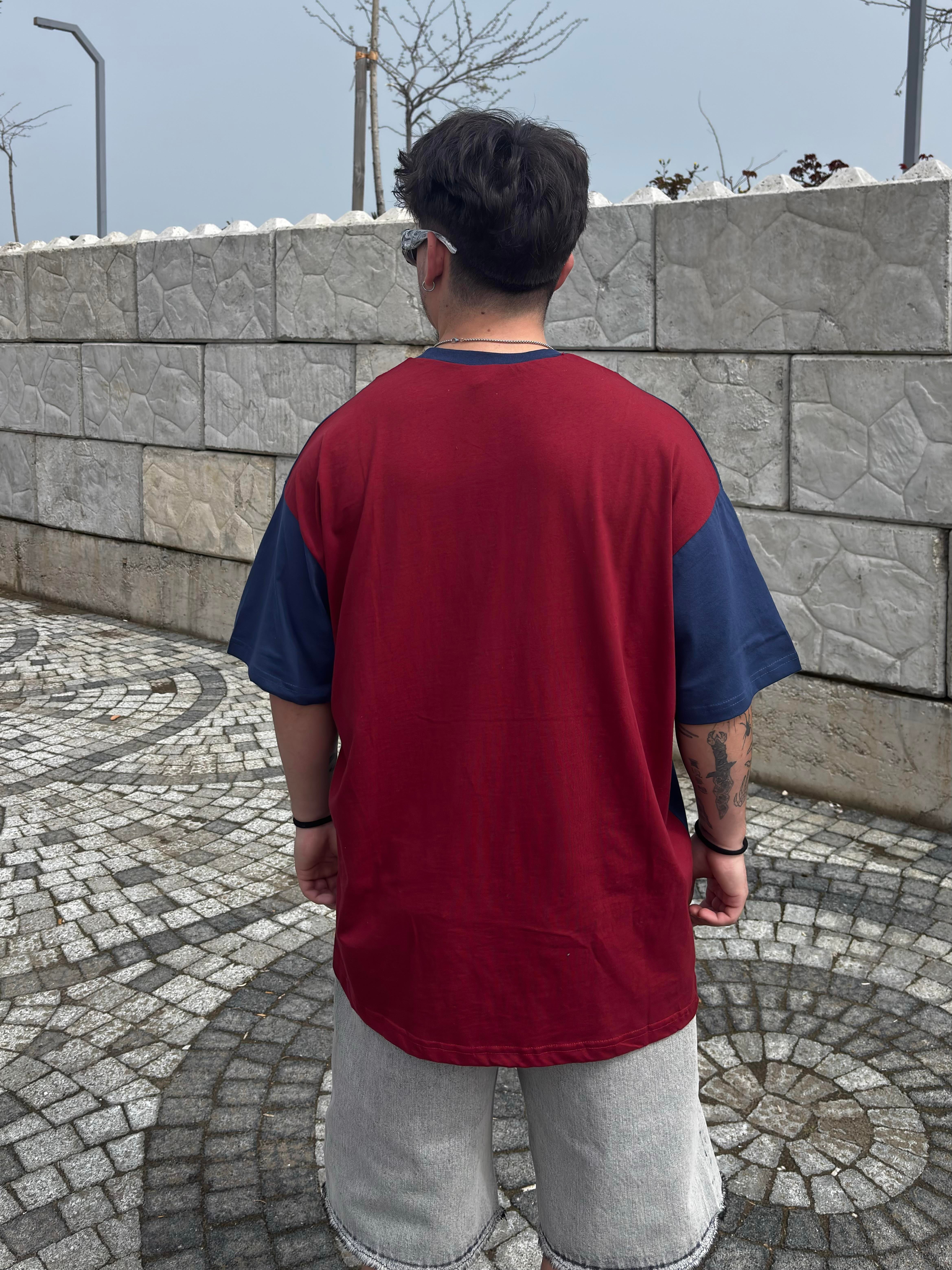 Bordeaux And Navyblue Nakışlı T-shirt