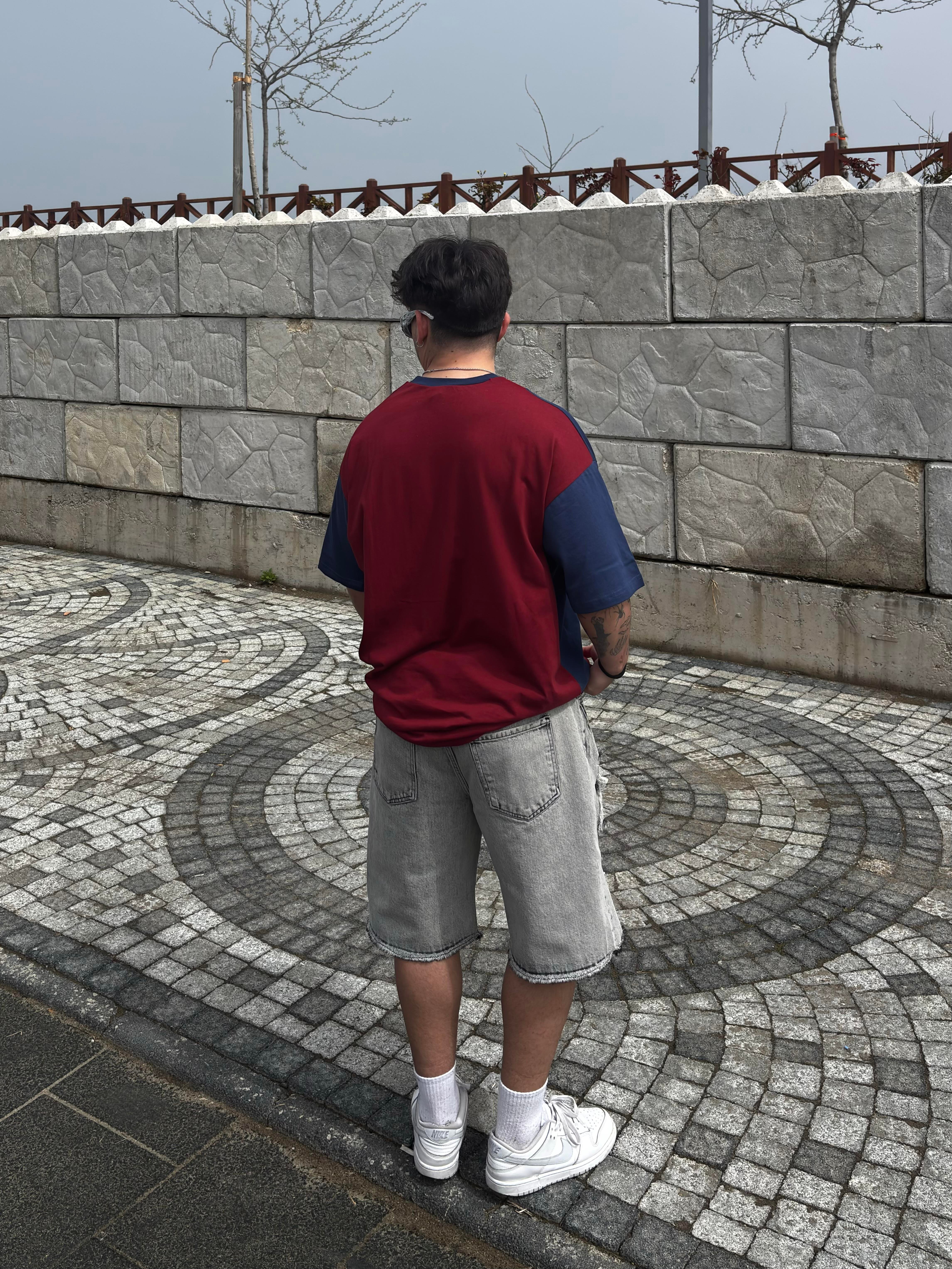 Bordeaux And Navyblue Nakışlı T-shirt