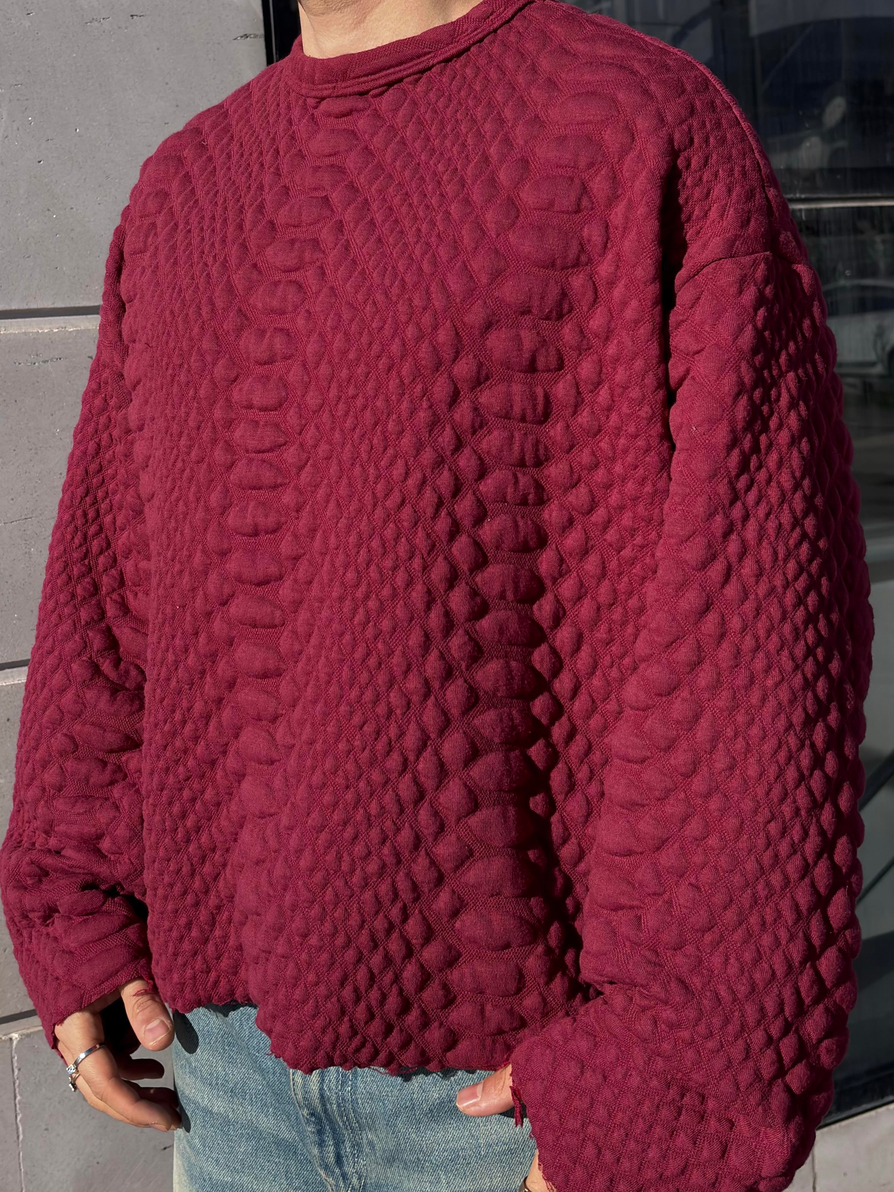 Bordeaux Filled Structure Boxy Fit Cut-Off  Sweatshirt