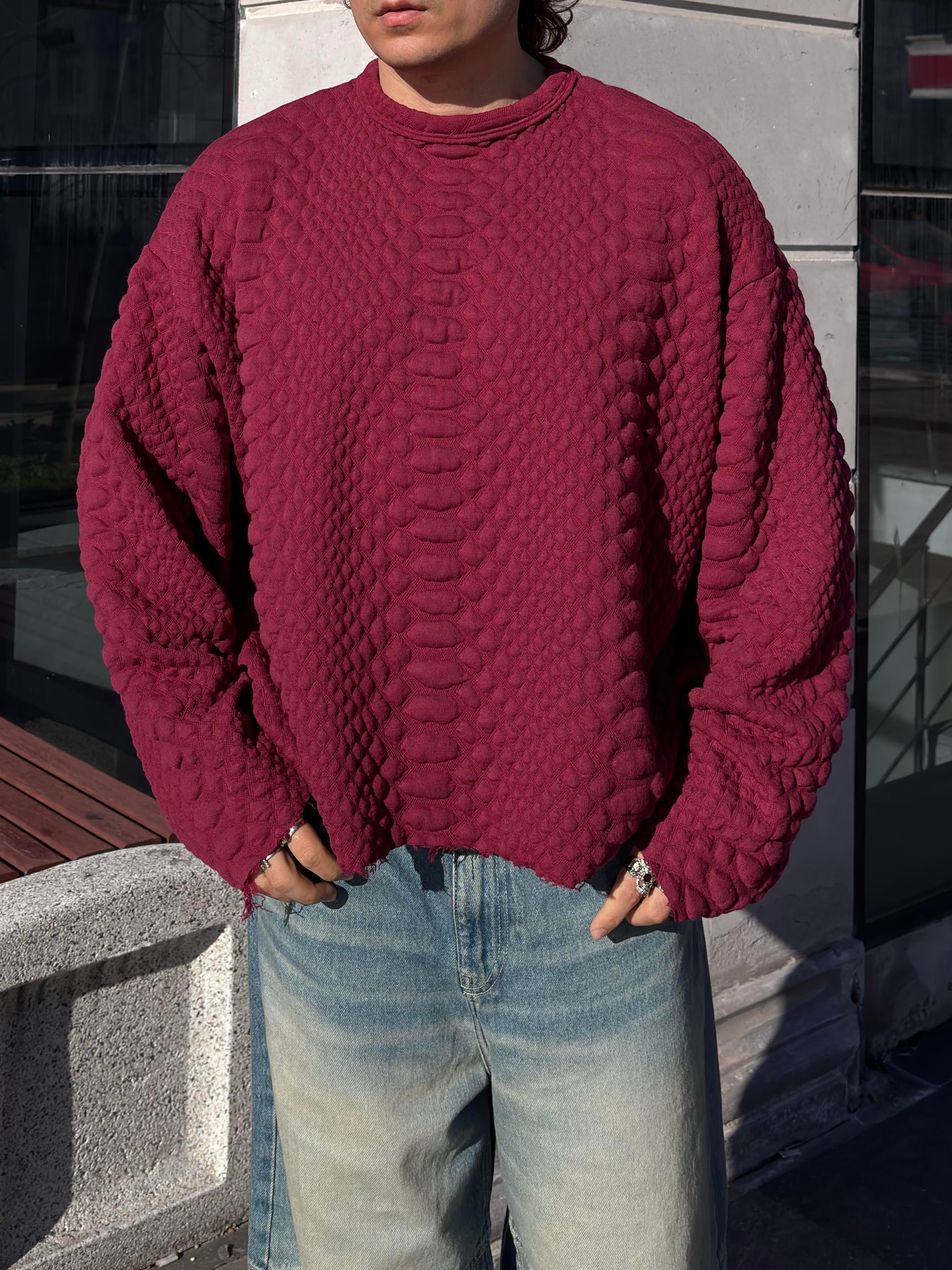 Bordeaux Filled Structure Boxy Fit Cut-Off  Sweatshirt