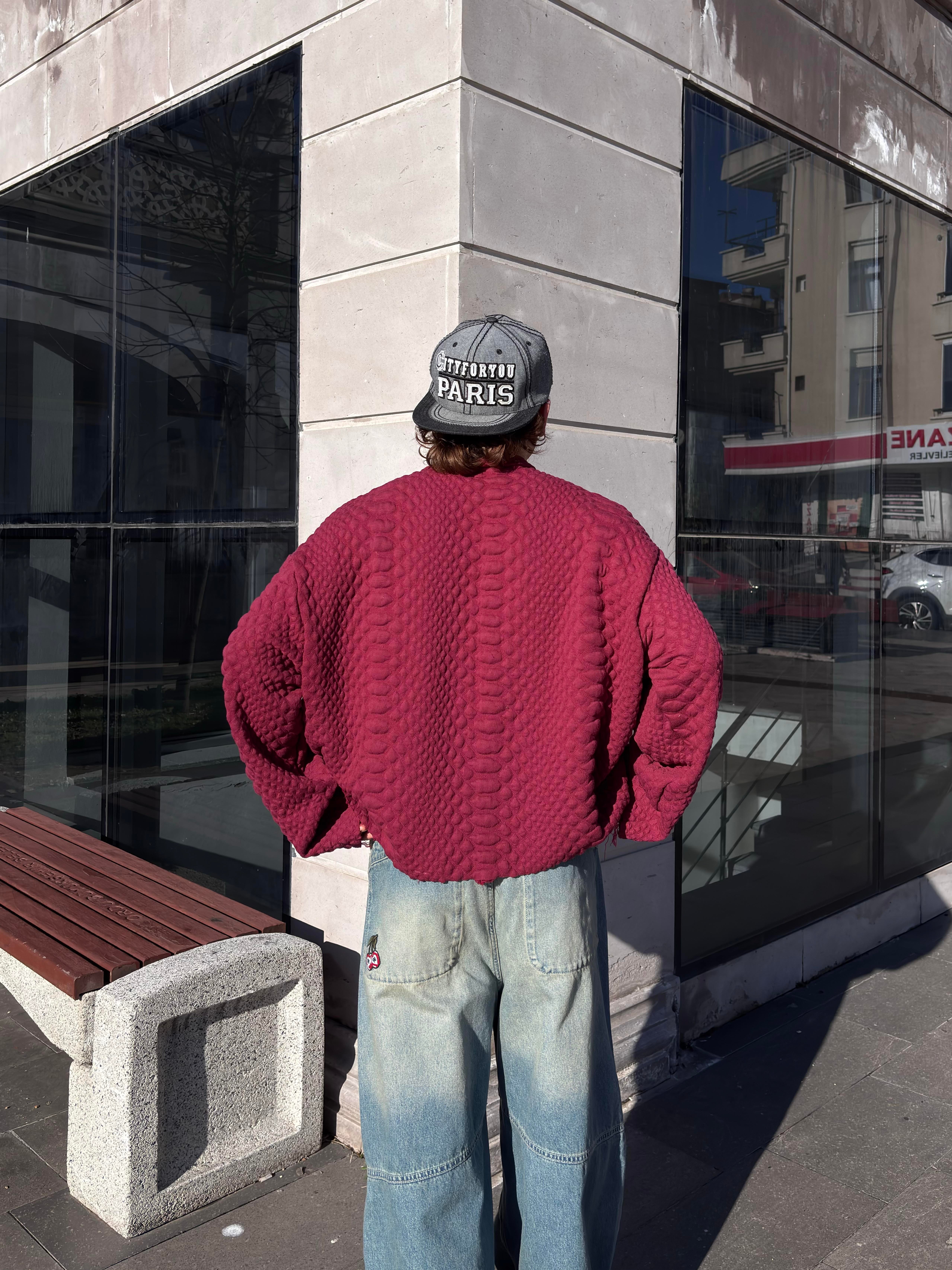 Bordeaux Filled Structure Boxy Fit Cut-Off  Sweatshirt