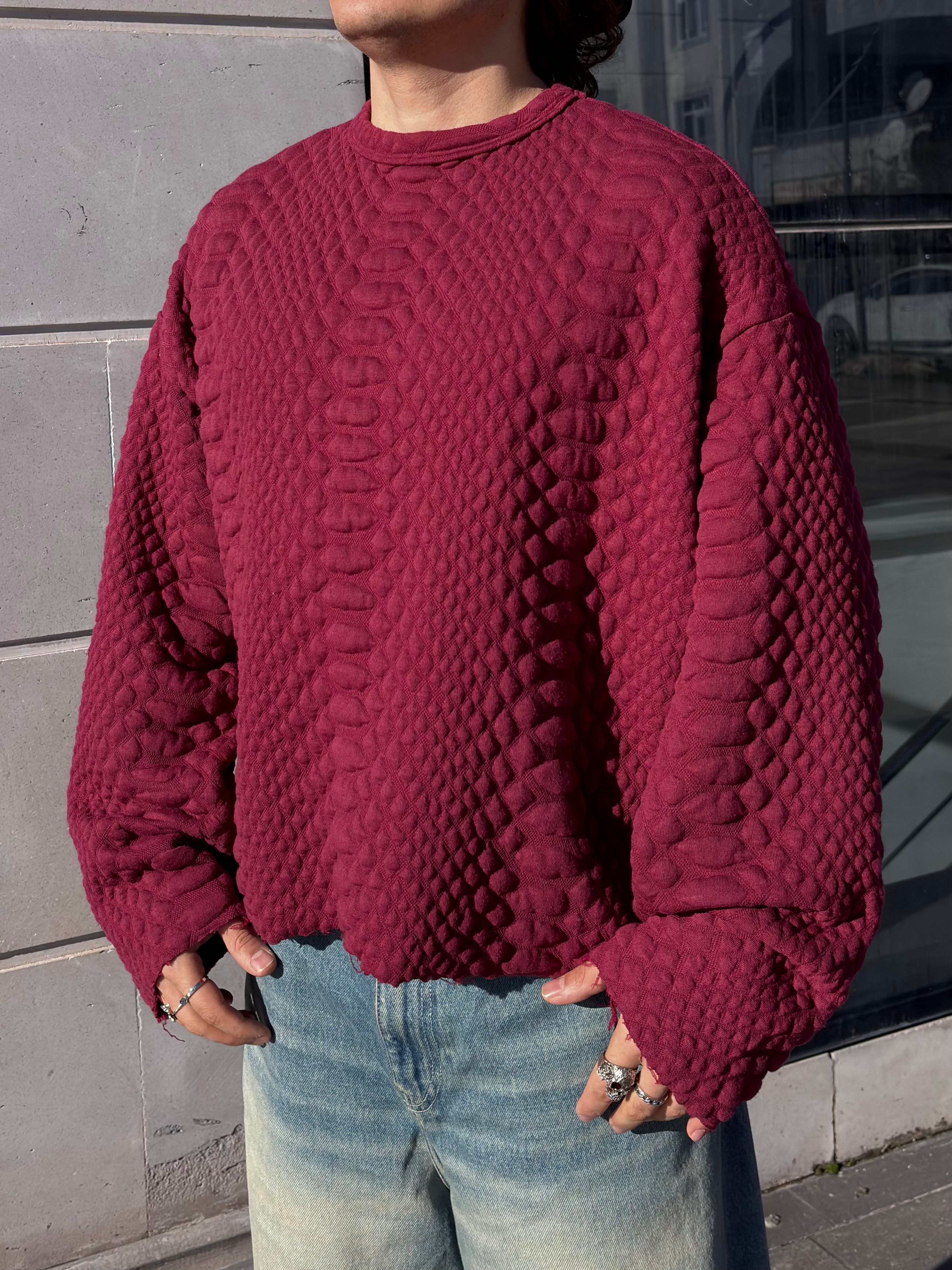 Bordeaux Filled Structure Boxy Fit Cut-Off  Sweatshirt