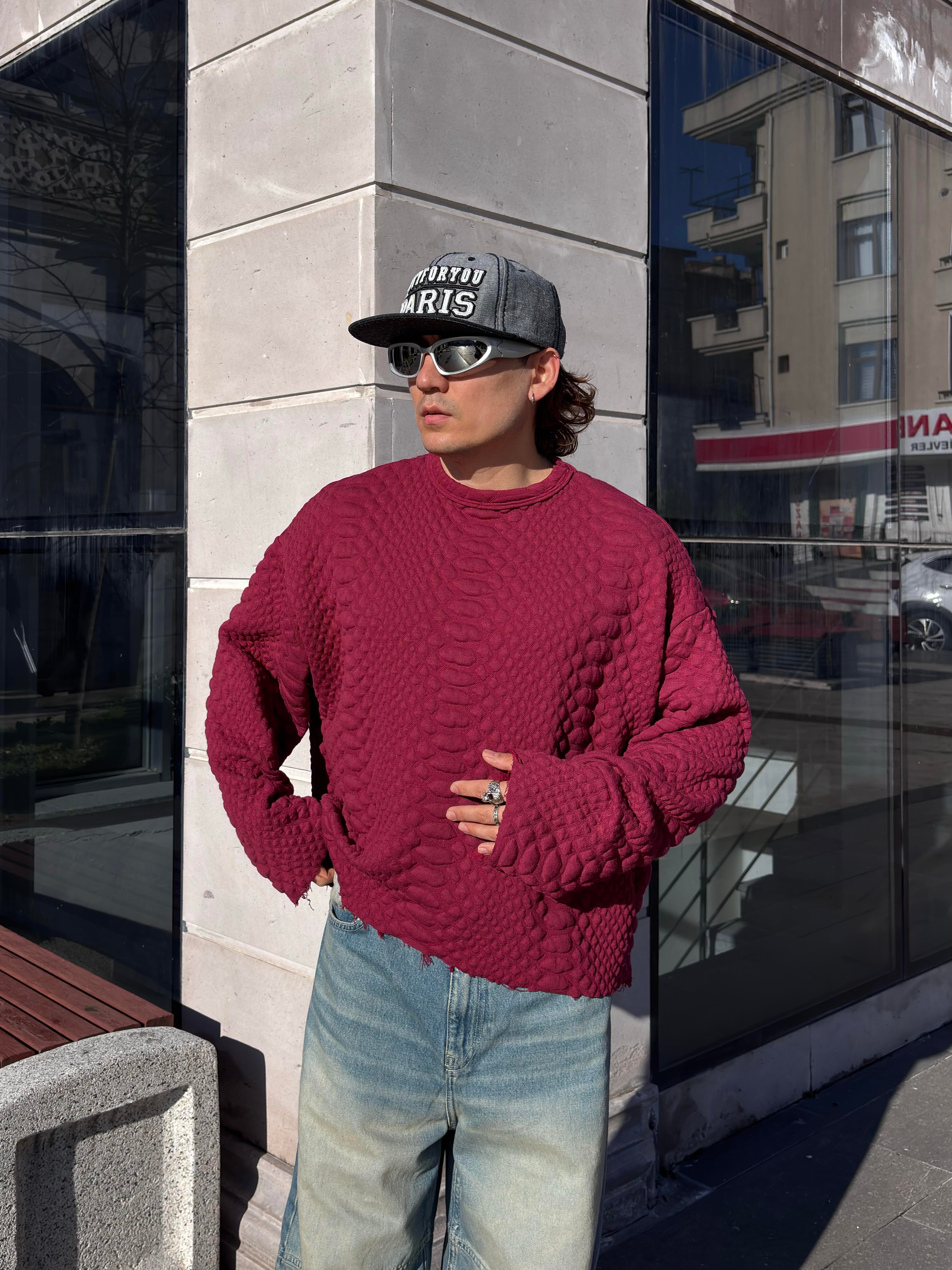 Bordeaux Filled Structure Boxy Fit Cut-Off  Sweatshirt