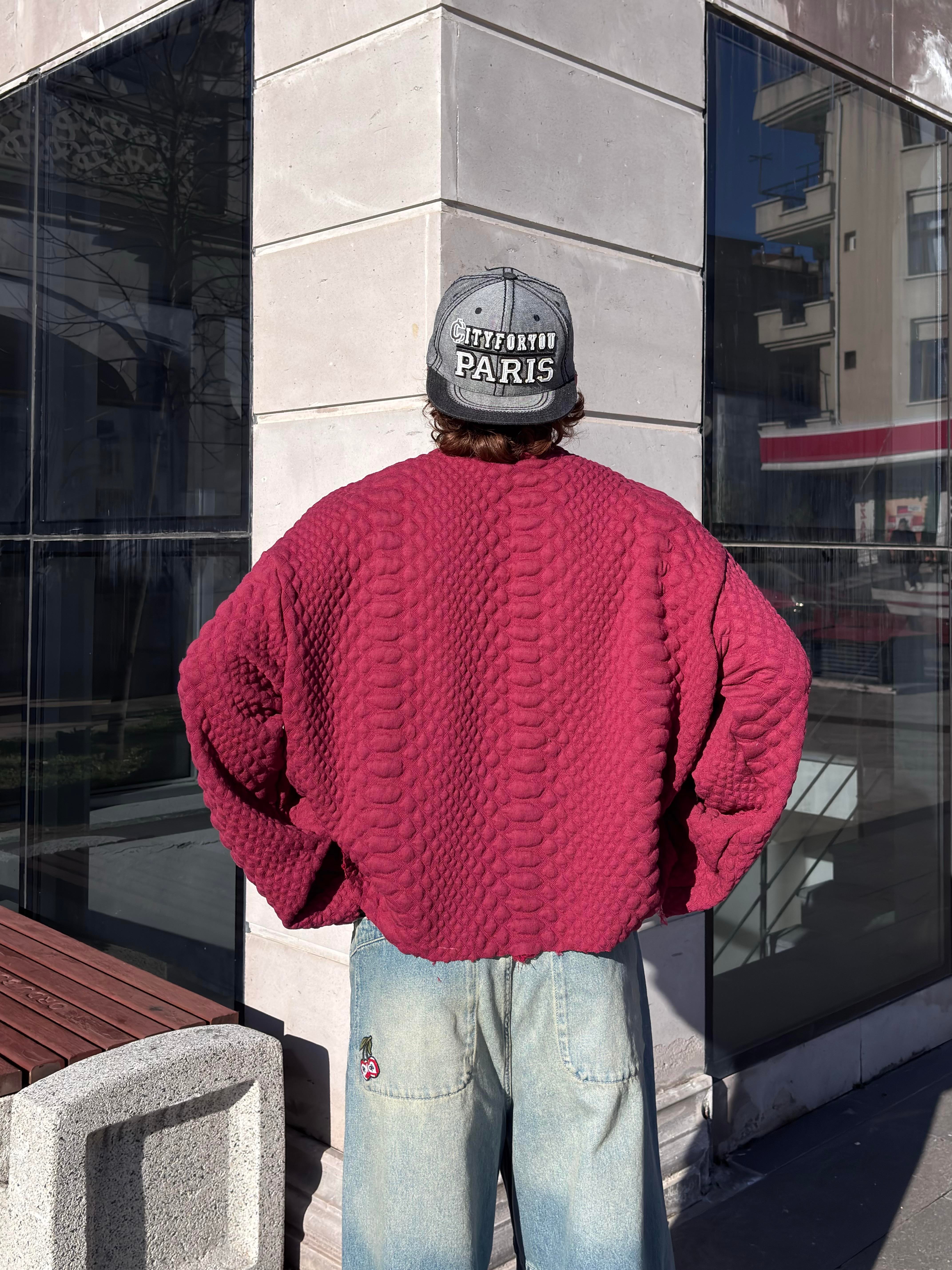 Bordeaux Filled Structure Boxy Fit Cut-Off  Sweatshirt